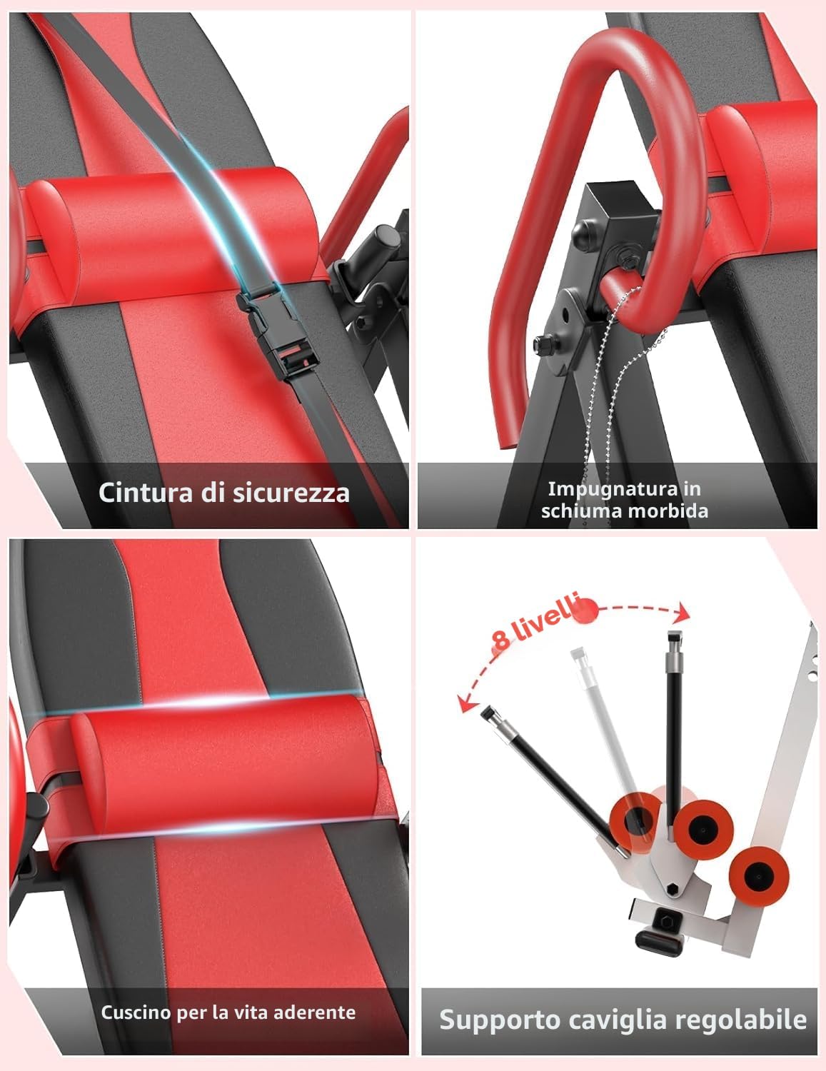 YOLEO Panca di inversione regolabile/pieghevole con tripla chiusura di sicurezza, Allenatore di gravità con cintura di sicurezza per la terapia per alleviare il dolore alla schiena/al collo