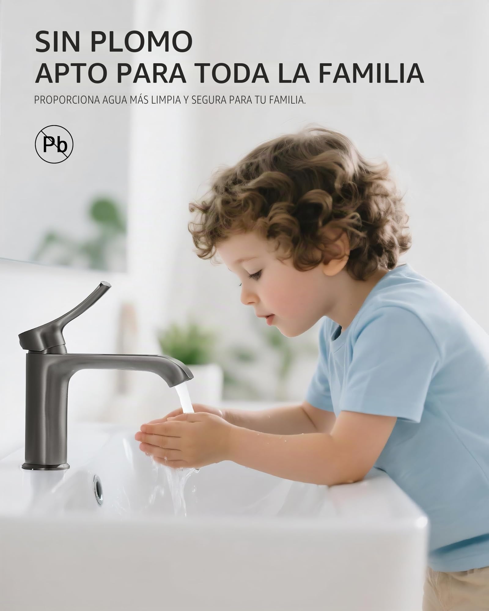 BELZ Grifo Lavabo Monomando Latón, Salida Curva, Gunmetal | Ahorro de agua, silencioso y fácil instalación. Cartucho cerámico antifugas, conexión G3/8.