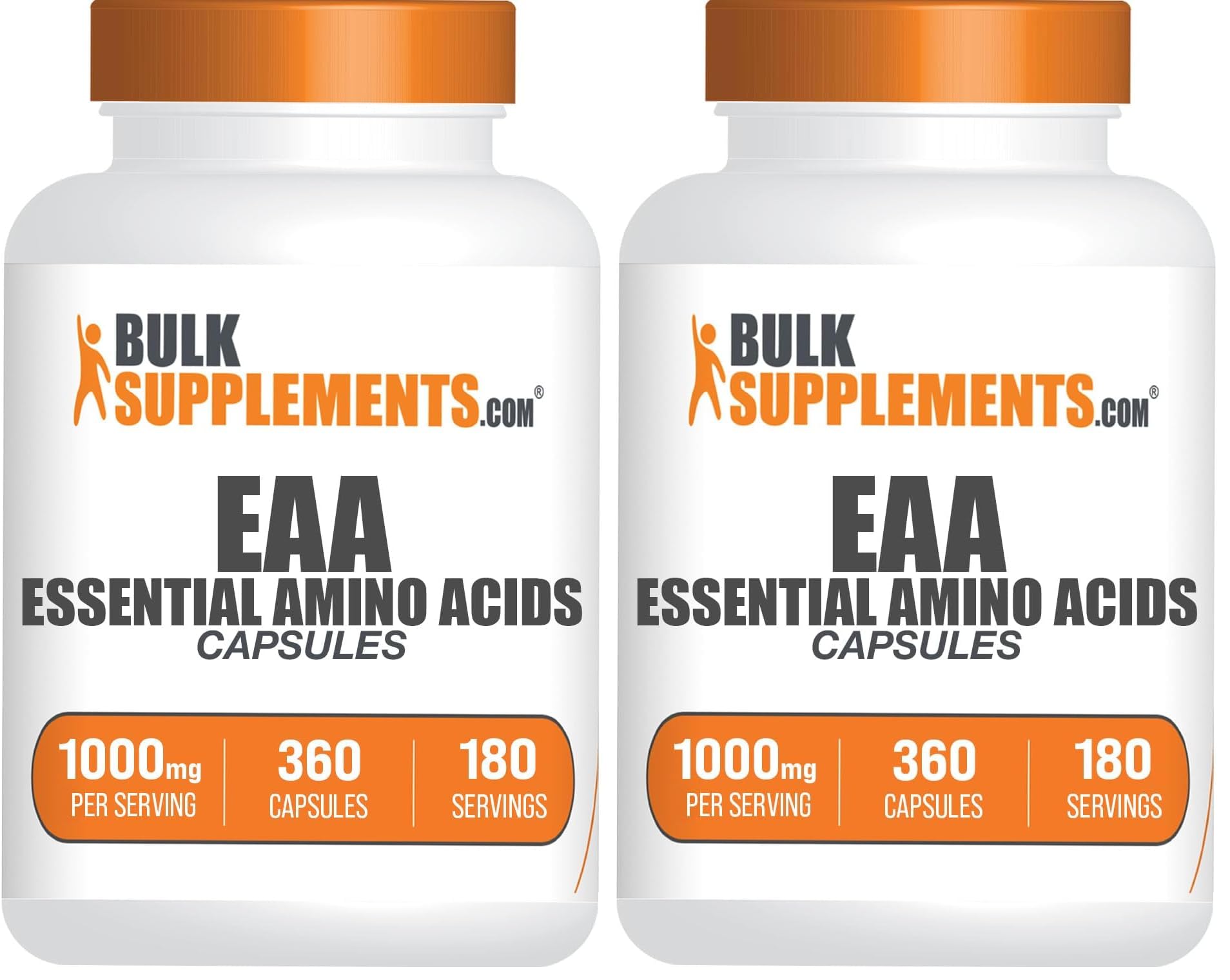 BulkSupplements.com Essential Amino Acids Capsules - EAAs Amino Acids Supplements - Gluten Free, 2 Capsules per Servings (1000mg), 360 Count (Pack of 2)