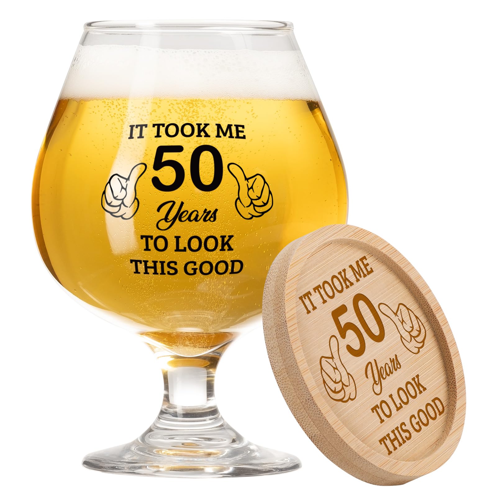 Blumuze 50th Birthday Gifts for Men, 510ml Beer Glass with Coaster 50 Years Old Gift Ideas Gifts for Him, Dad, Husband, Boyfriend, Friends or Colleague, 1976 50th Birthday Presents