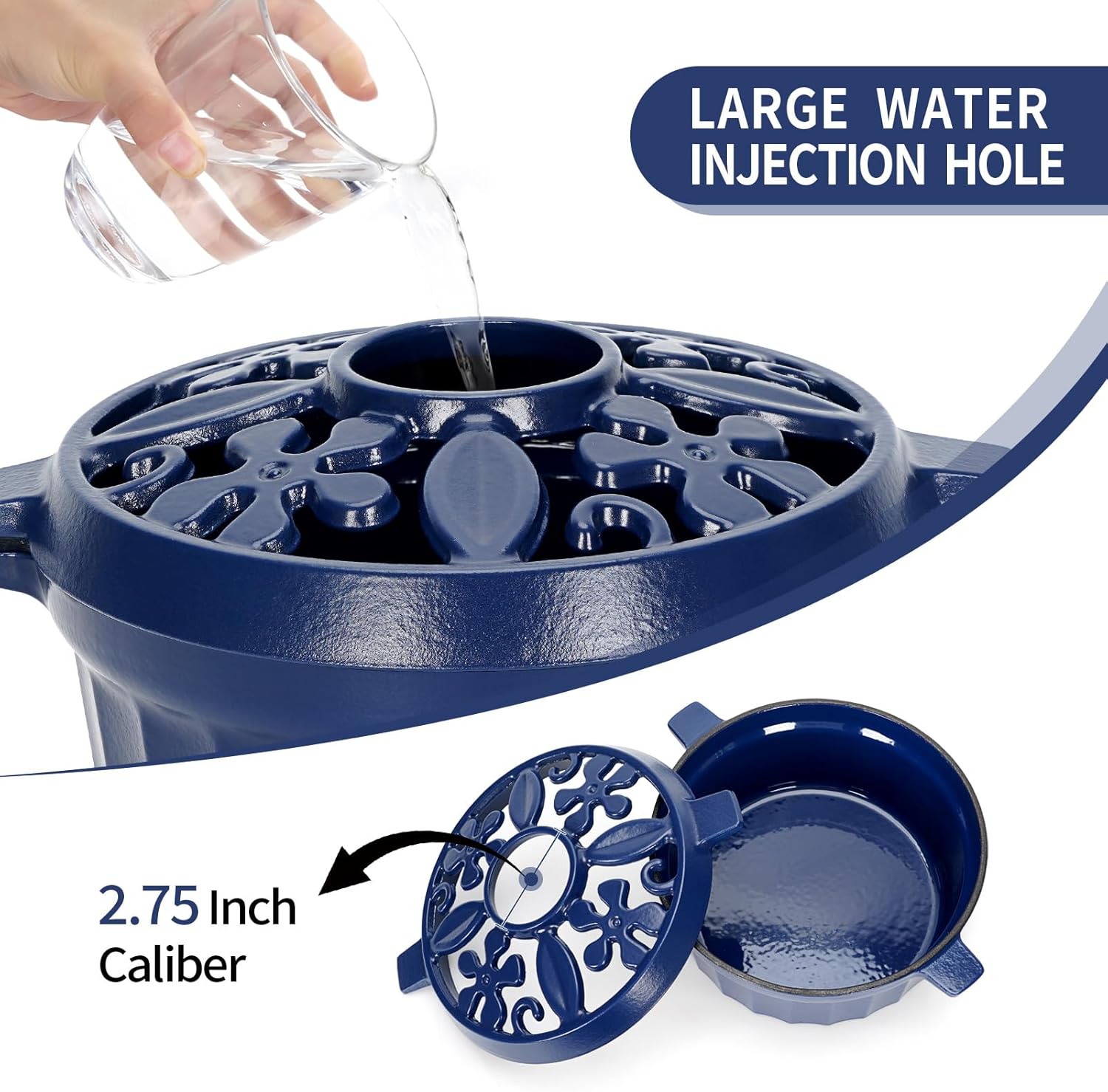 STBoo Wood Stove Steamer - Cast Iron Fireplace Humidifier | Indoor Pot for Home Heating | Round Bowl Fire Place Stove Covers Accessories Decorative | Matte Finish & Rust Resistan & 2.7 Quart, Blue