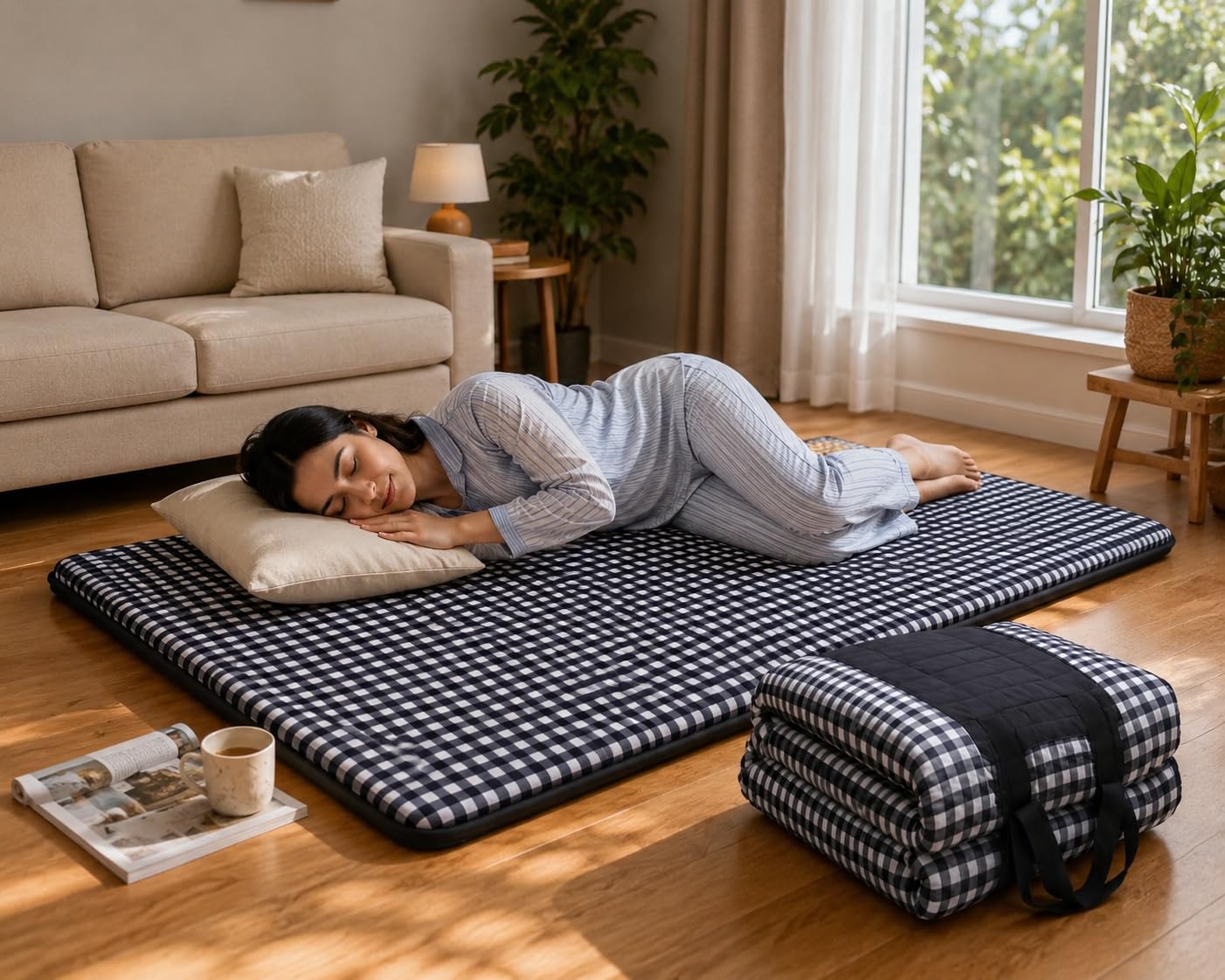 Premium Folding Bed Single for Sleeping with Foldable Mattress 6 x 3 Feet | Luxury Floor Mattress | Portable Single Bed | Space Saving Guest Bed | Soft Sleeping Mat-picture-21