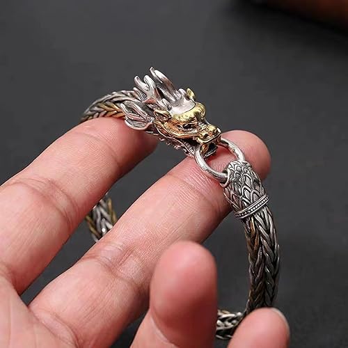 Miniatura 2 de Pulsera de dragón, pulsera de tótem de dragón de estilo retro, pulsera dominante hecha a mano de metal para hombre, accesorios con caja de regalo