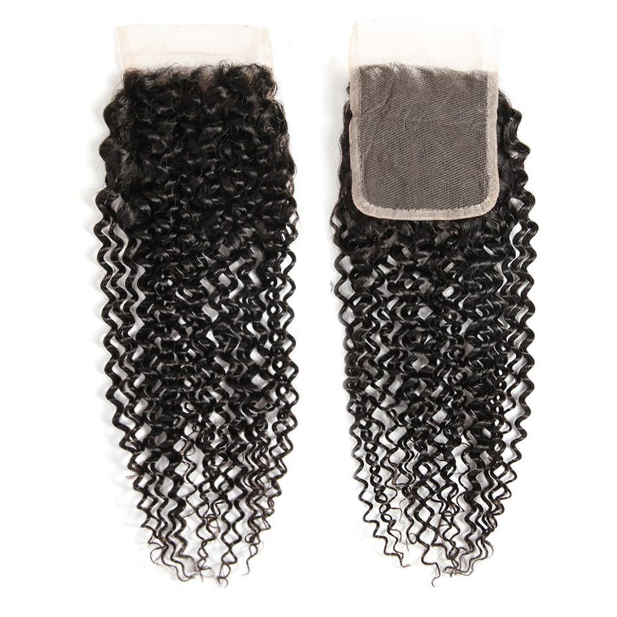 4x4 Kinky Curly Lace Closure Human Hair Free Part Lace Closure Pre Plucked 100% Brazilian Virgin Human Hair Extensions 150% Density Natural Black