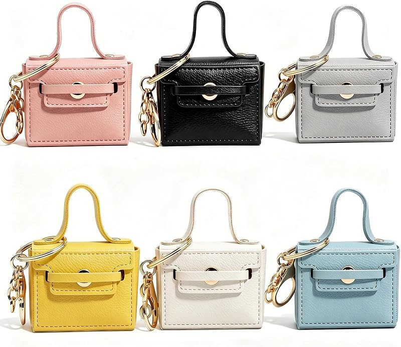 KuuGuu Conjunto com 6 mini bolsas para chaveiro em couro PU, cores variadas, RX1335