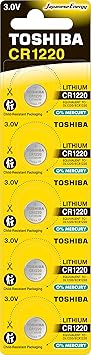 TOSHIBA CR1220 3V Lithium Coin Cell Battery 5 Batteries in Strip Child-Resistant Packaging