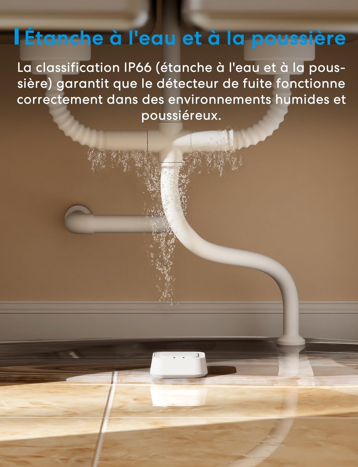 Meross Matter Détecteur de Fuite d'eau Connecté avec MSH450, 100dB Alarm | Capteur de Fuite d'eau Wi-FI Détection 0,3 mm, 100dB Sensor & APP & Hub-Alarm, pour la Cuisine, Salle de Bains et Cantine