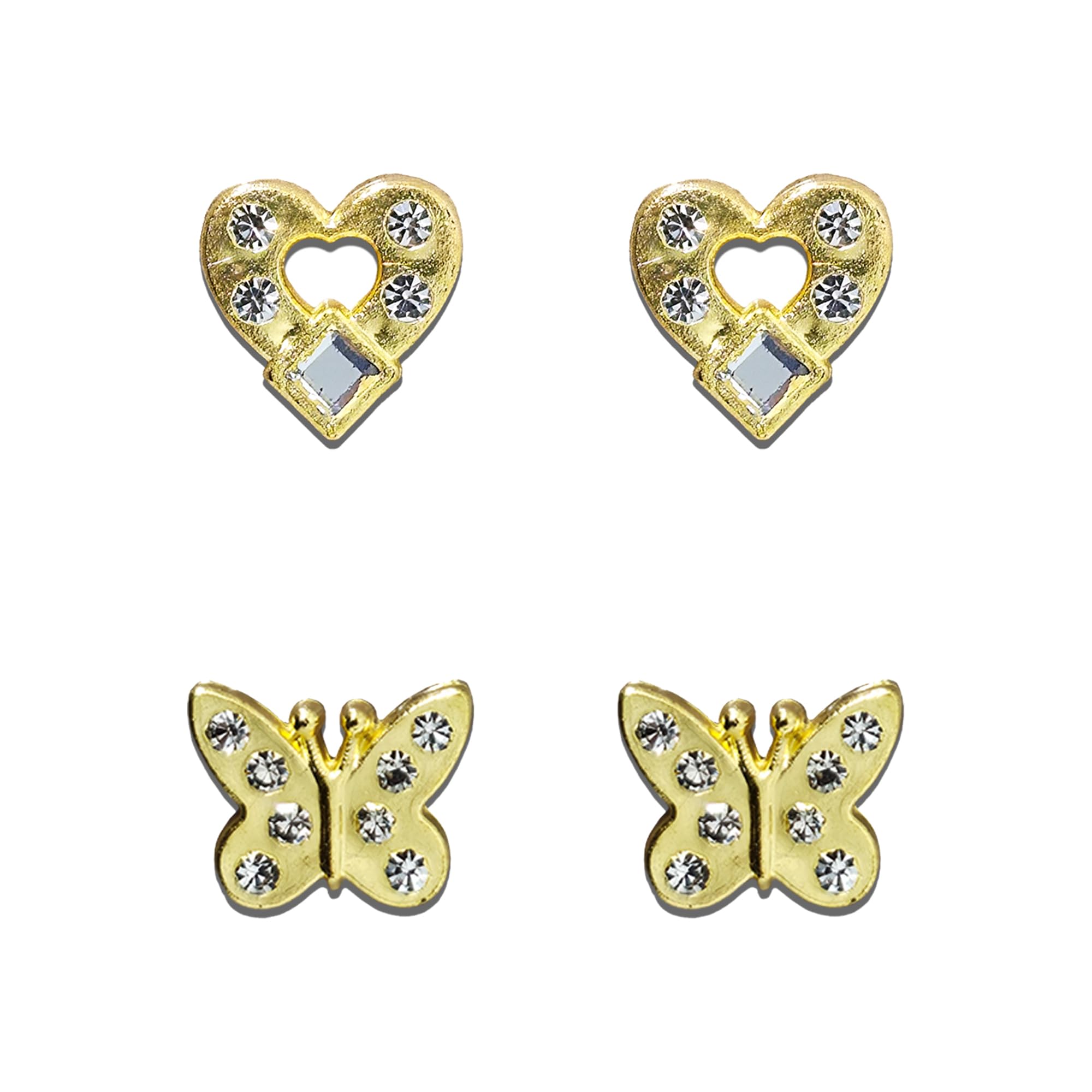 comet busters Heart & Butterfly Non Piercing Ear Studs for Women & Girls | Golden Crystal Stick-On Earrings | Reusable Self Adhesive Ear Accessories (2 Pairs)(CEarstuds071)-picture-29
