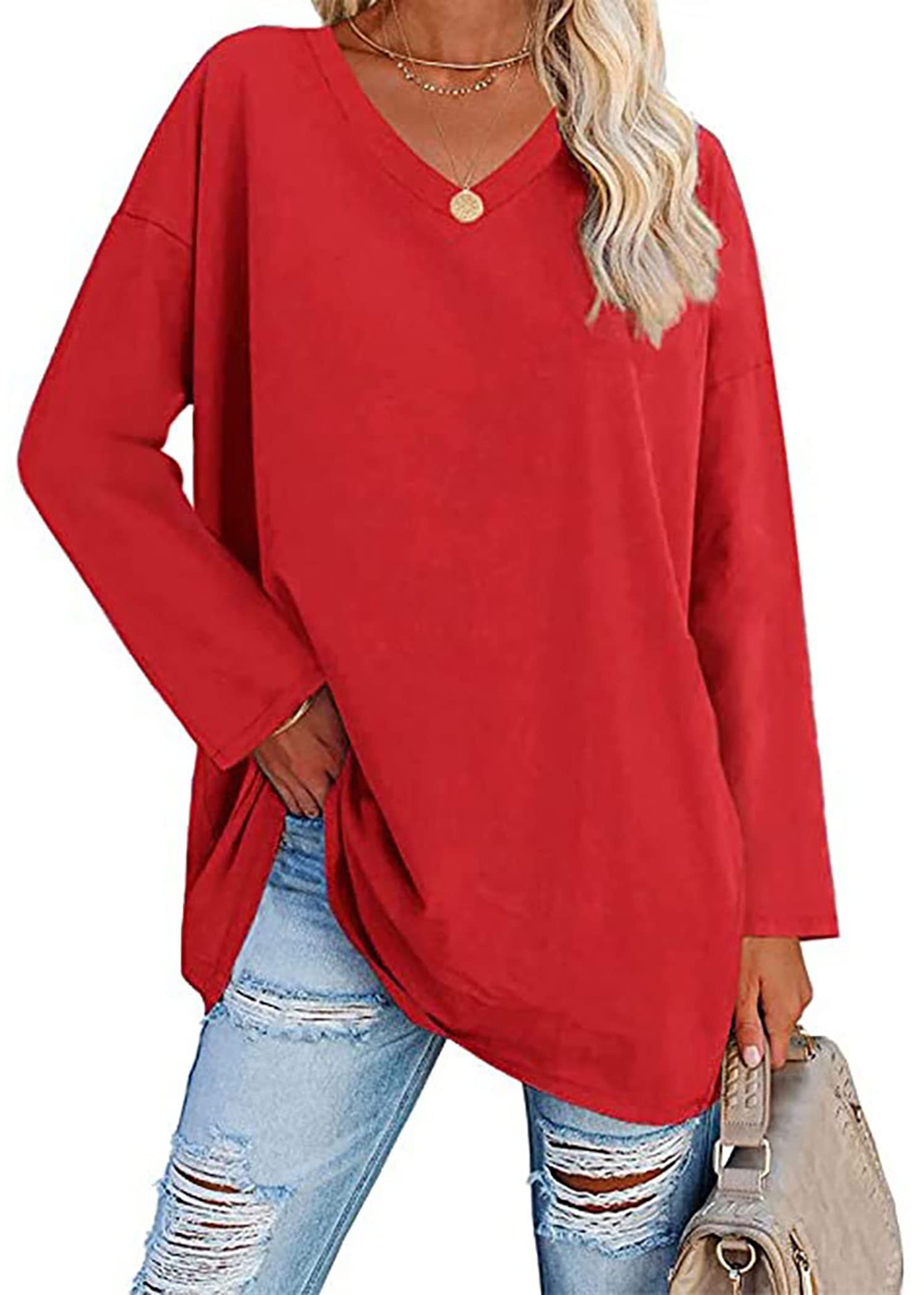Camisetas de gran tamaño para mujer, de manga larga, casual, cómoda, holgada, a la moda
