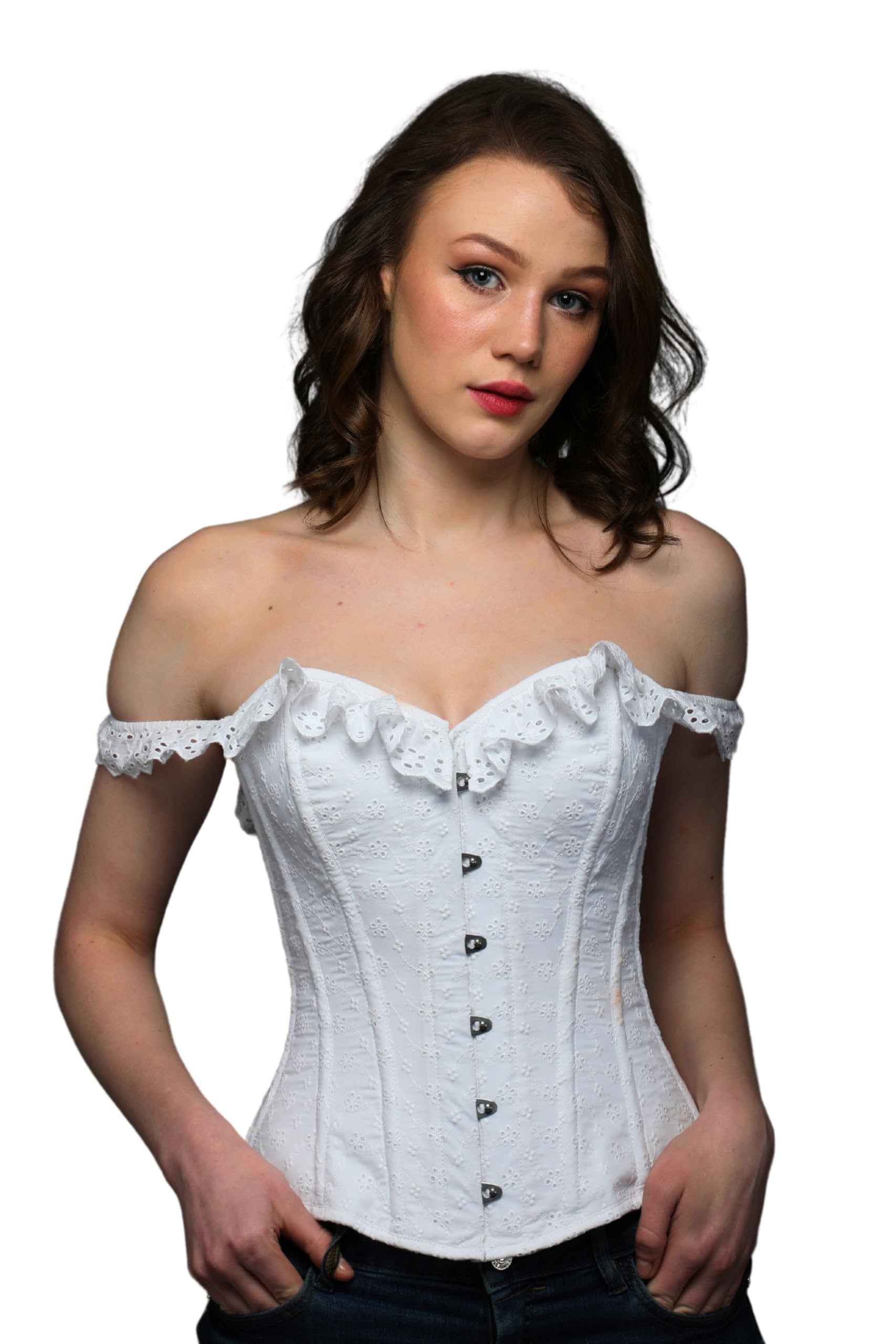 Women's Off-Shoulder Steel Boned White Corset