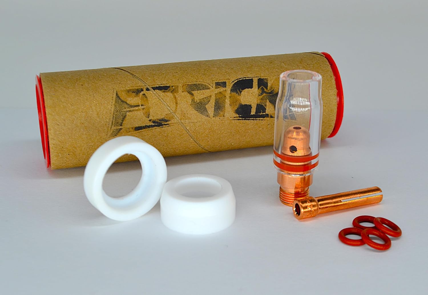 Furick Ally 5 Quartz Glass Cup Set for #17 and #18 Torch, 3/32" Slit Style Collet, CK & Non-CK Insulators, AC/DC, 200 Amp Rating (A517)