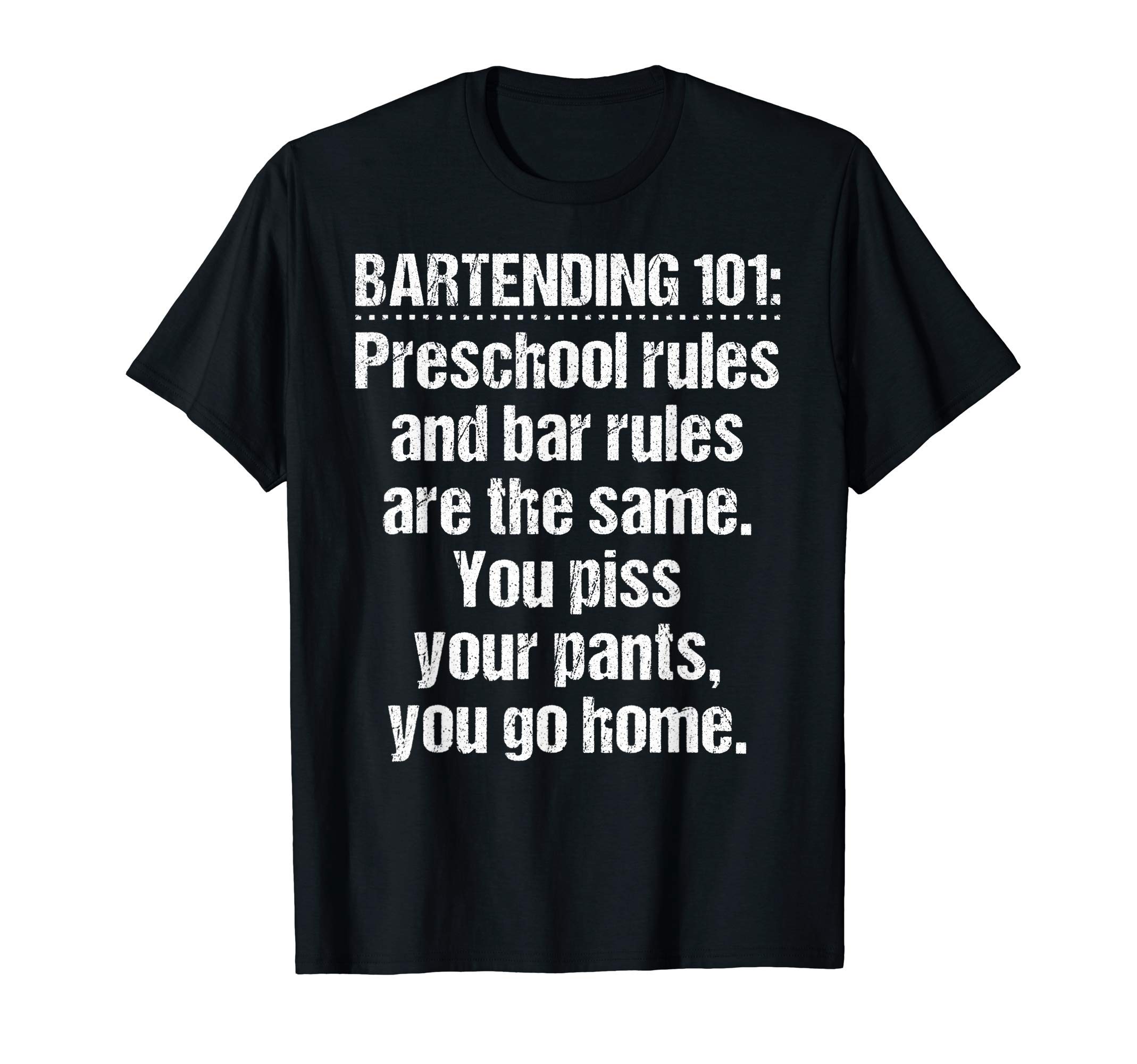 Grandio Design Funny Bartender Novelty GiftsBartender Bartending 101 Preschool Bar Rules White T-ShirtOEKO-TEX STANDARD 100