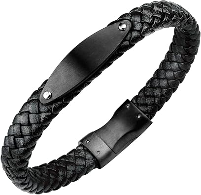 555Jewelry Stainless Steel Braided Wrap Leather Plate Cord Magnet Lock Bracelet