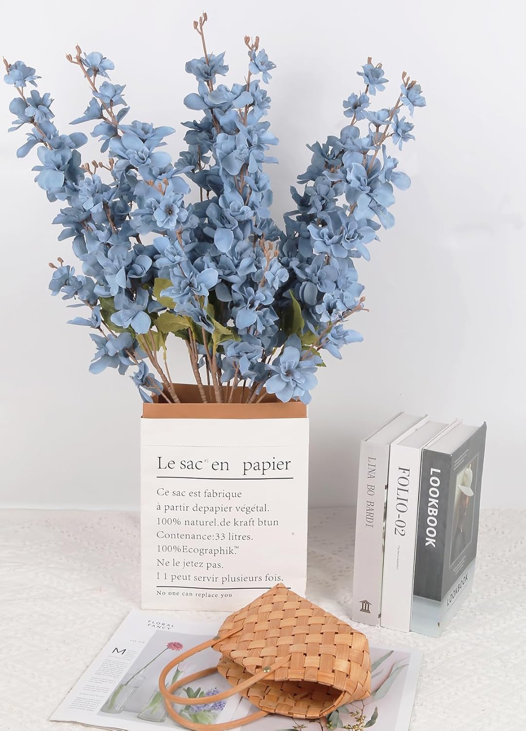 6PCS Delphinium Artificial Flower Lifelike Silk Larkspur Flowers Plant 35.43" Long Stem Blossoms Fake Flowers for Tall Vase Floral Arrangements Home Table Wedding Decor(Dusty Blue) - Image 2