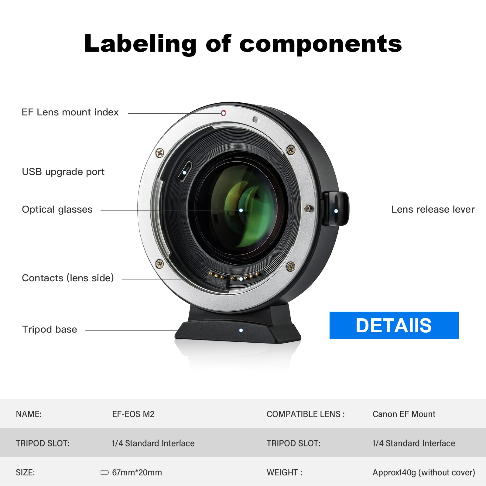 VILTROX EF-EOS M2 Adattatore Lente Elettronica Autofocus EF-M Convertitore AF 0,71x Speed-Booster per obiettivo Canon EOS EF/EF-S a Canon M Mount EOS M2 M3 M5 M6 M50 M50II M100 M2 M3 M10 II