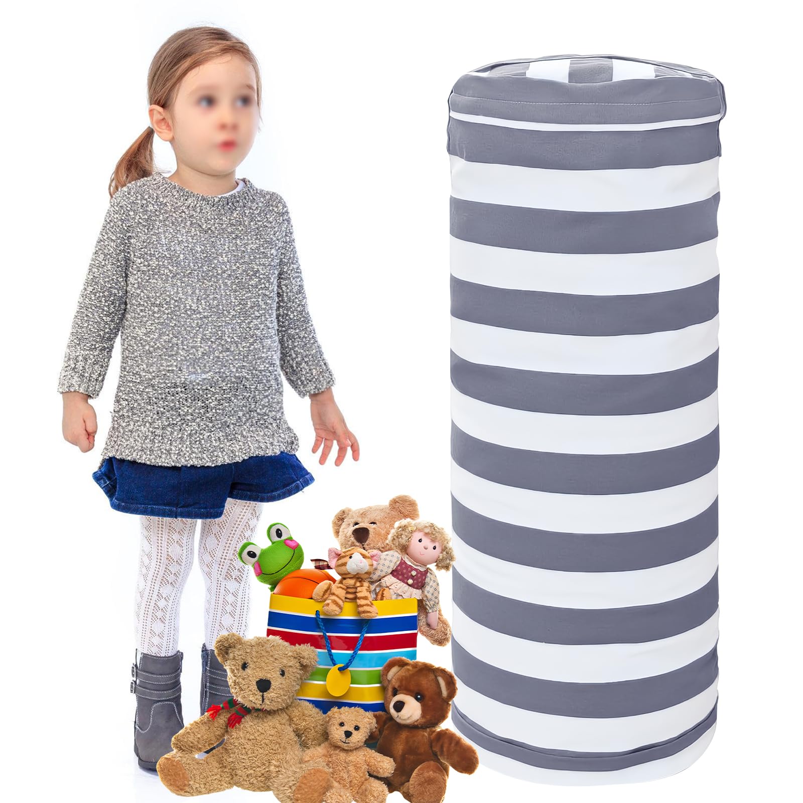 WANDGU Pouf Multifonctionnel Enfant : Sac De Rangement pour Jouets en Toile, Pouf De Rangement pour Peluches