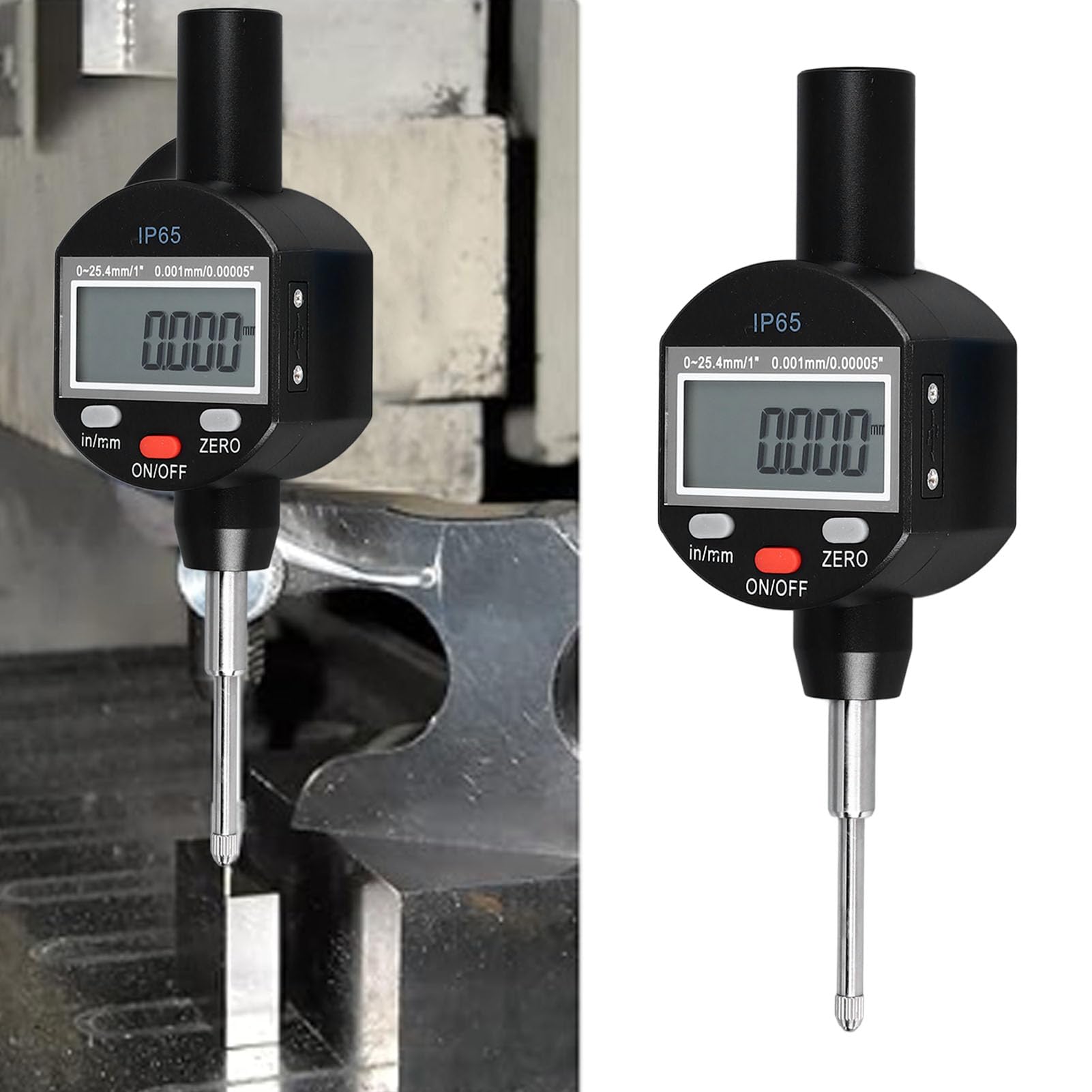 ViaGasaFamido Indicador de Cuadrante Pantalla Digital Indicador de Cuadrante de Rango de 0 a 25,4 Mm Resolución de 0,001 Mm Herramienta de Medición de Aleación de Aluminio para Maquinistas de