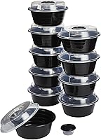 GoodCook 4-Cup Meal Prep Bowls Set of 10 with Lids & Dressing Cups - Microwave Safe Food Storage for Salads, Buddha & Rice Bowls, Black