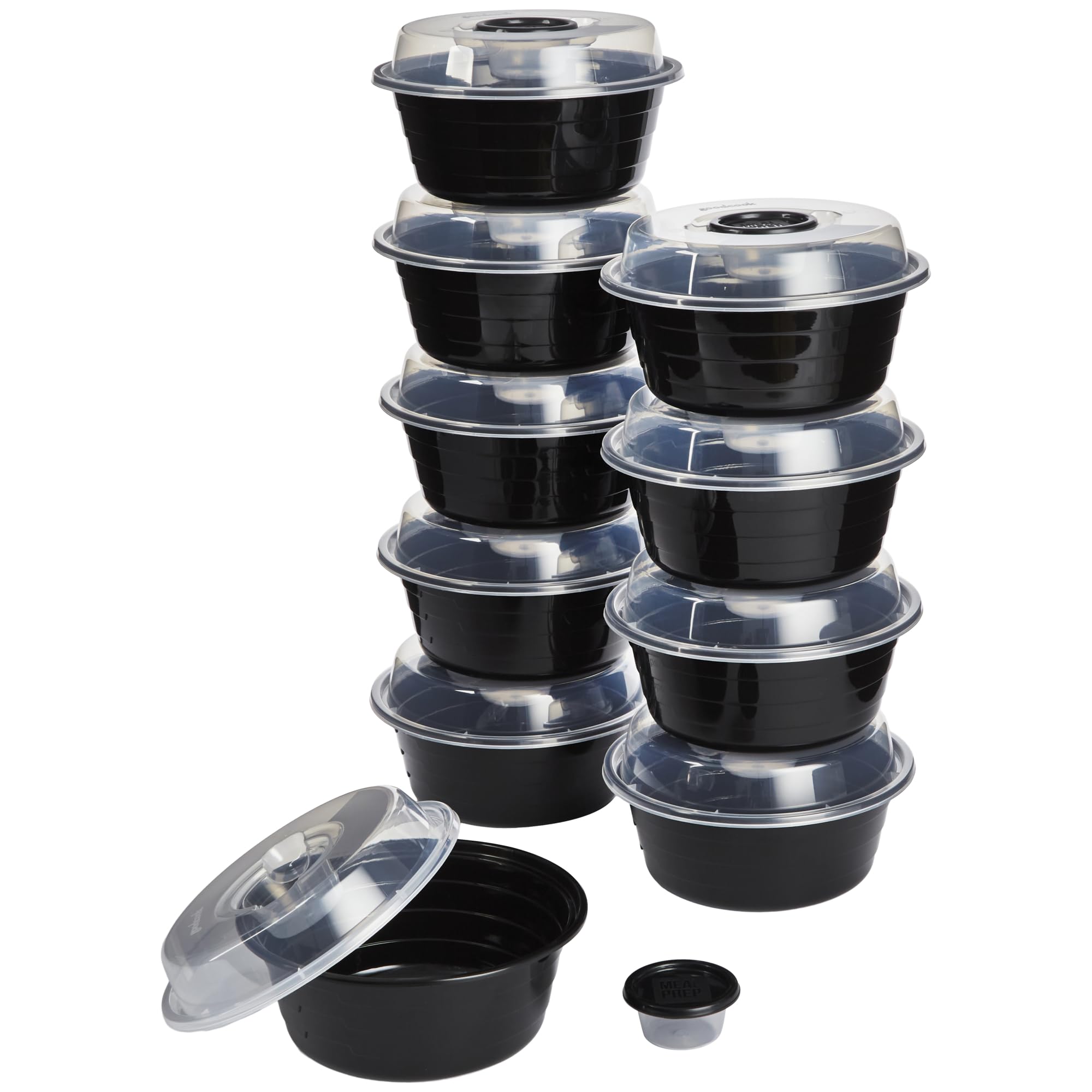 4-Cup Meal Prep Bowls Set with Lids and Dressing Cup, Microwavable Food Storage Containers for Meal Prepping, Set of 10, Black