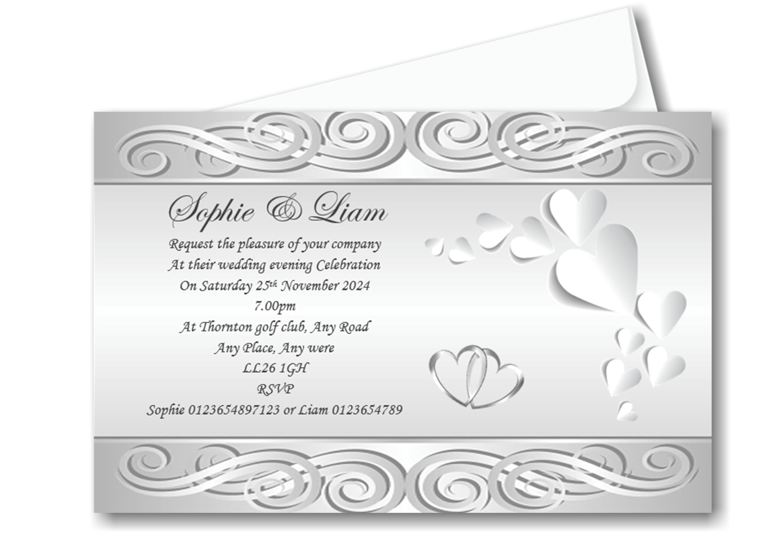 Bespoke Candy Delights Personalised Beautiful Silver Wedding Evening Invitations - Invites With Envelopes WE75 (70 Invites)