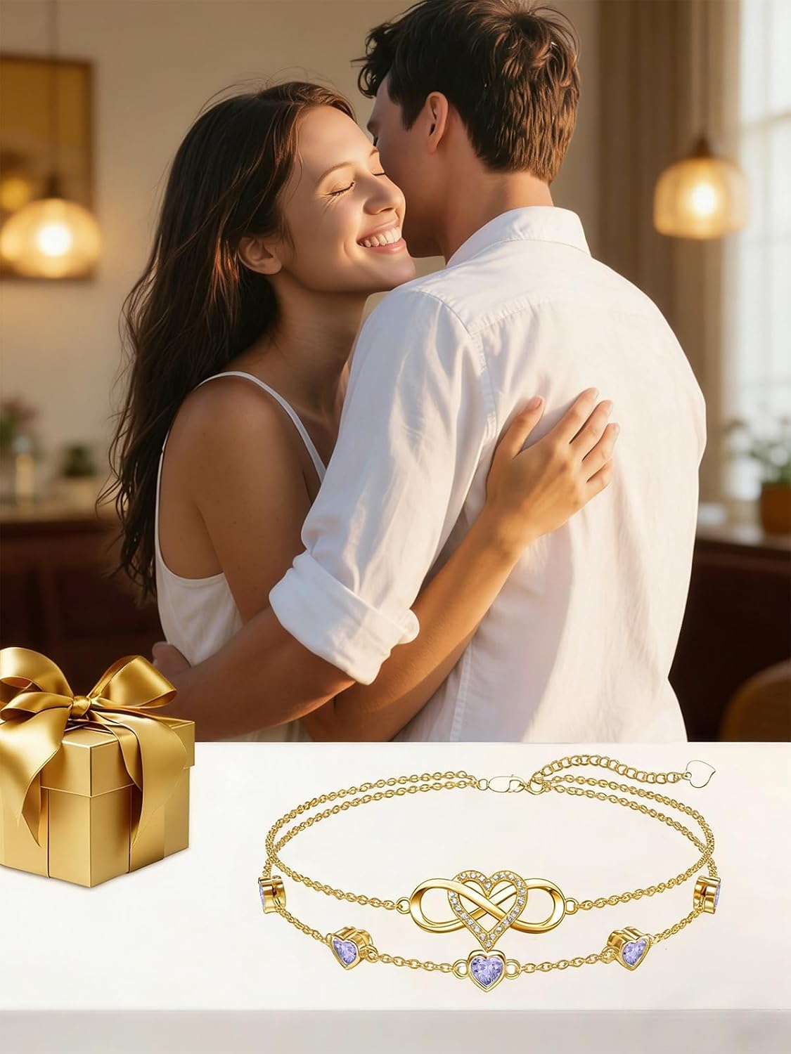 Midari 18K Gold Infinity Heart Birthstone Anklet Bracelets for Women Birthday Valentine's Day Jewelry for Wife Girlfriend Mom Her