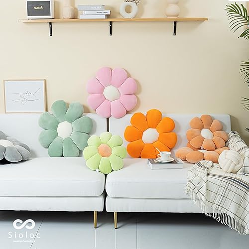 Vista 18 de Sioloc - Almohada en forma de flor, cojín de suelo, cojín de asiento, bonita decoración de habitación y almohada de felpa para dormitorio, sofá