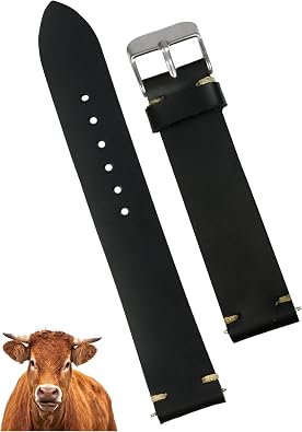 vinacreations Vintage Flat Leather Watch Band Quick Release Thin Leather Strap For Men Women Handmade Extra Soft Slim Watch Wrist Band Elegant Replacement Strap 18mm 19mm 20mm 21mm 22mm
