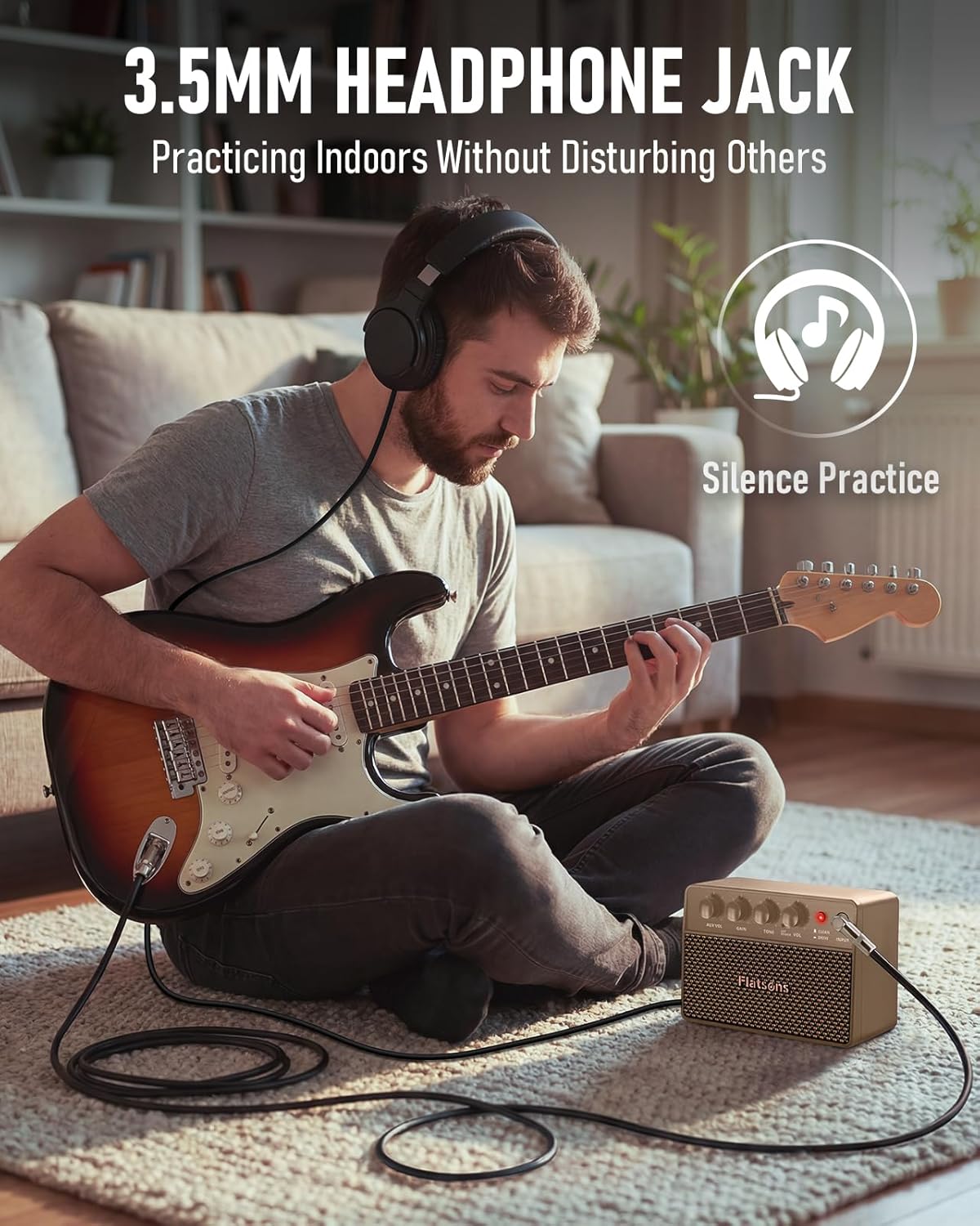 Flatsons FBA-10 Guitar Amplifier, Drive/Clean Tone Electric Guitars Amp, 10W Mini Portable Amp with Type-C Rechargeable Battery 6H Work, Wireless Vintage Guitar Speaker for Practice Travel (Khaki)
