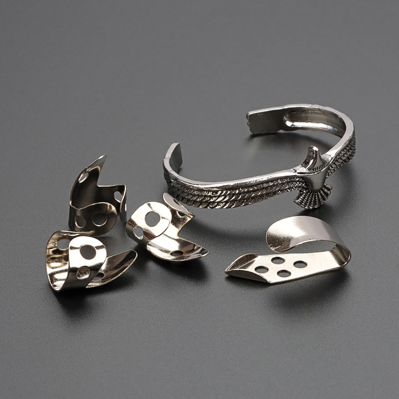 Púas de metal para dedo pulgar para guitarra, protector de dedos, diseño abierto, púa de dedo con brazalete