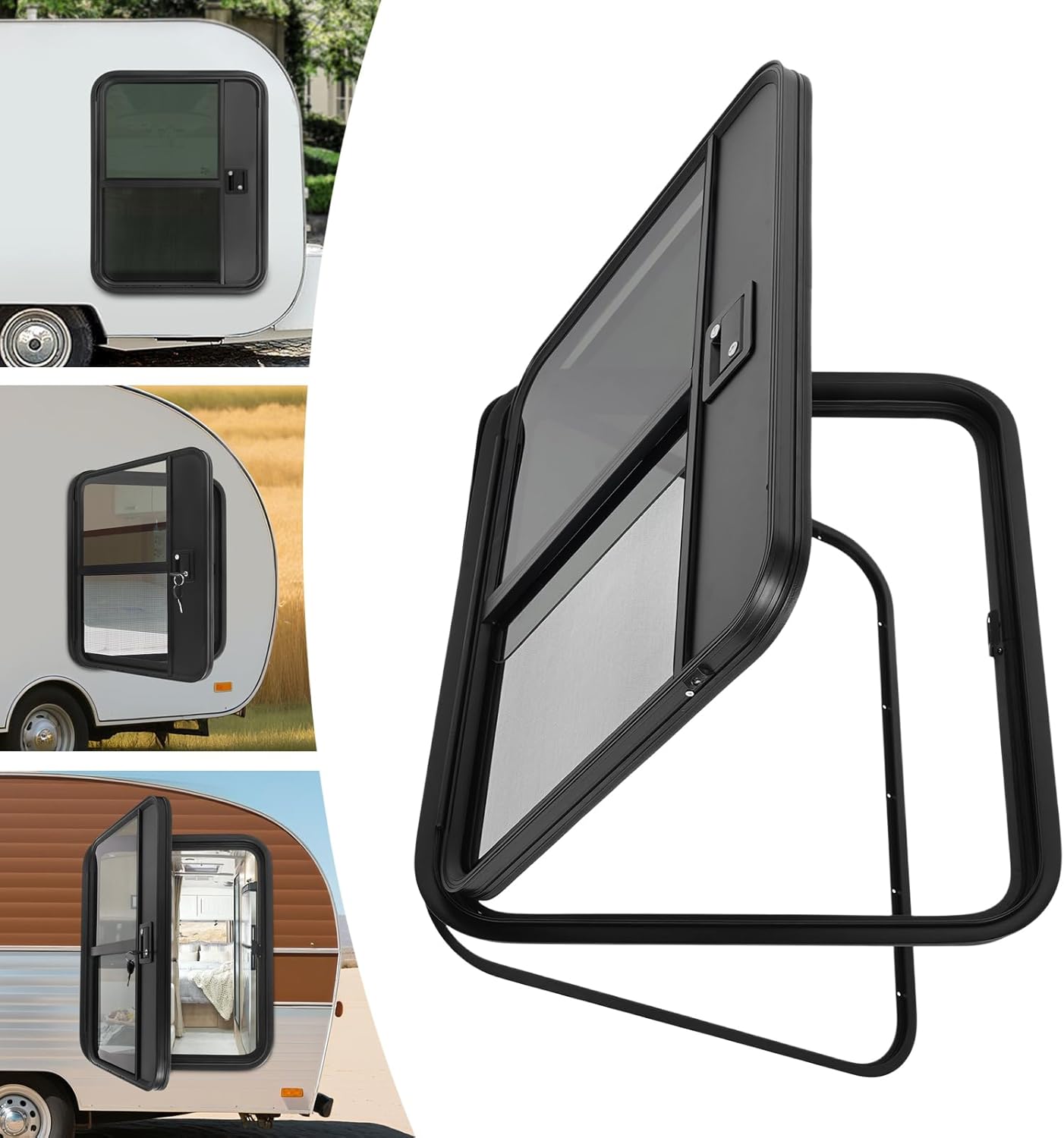 RV Entry Door Teardrop Trailer Door Aluminum Alloy Trailer Entry Door with Tempered Glass for RVs Campers Trailers, Right Passenger Side Replacement (Right Passenger, 26''Wx32''H)