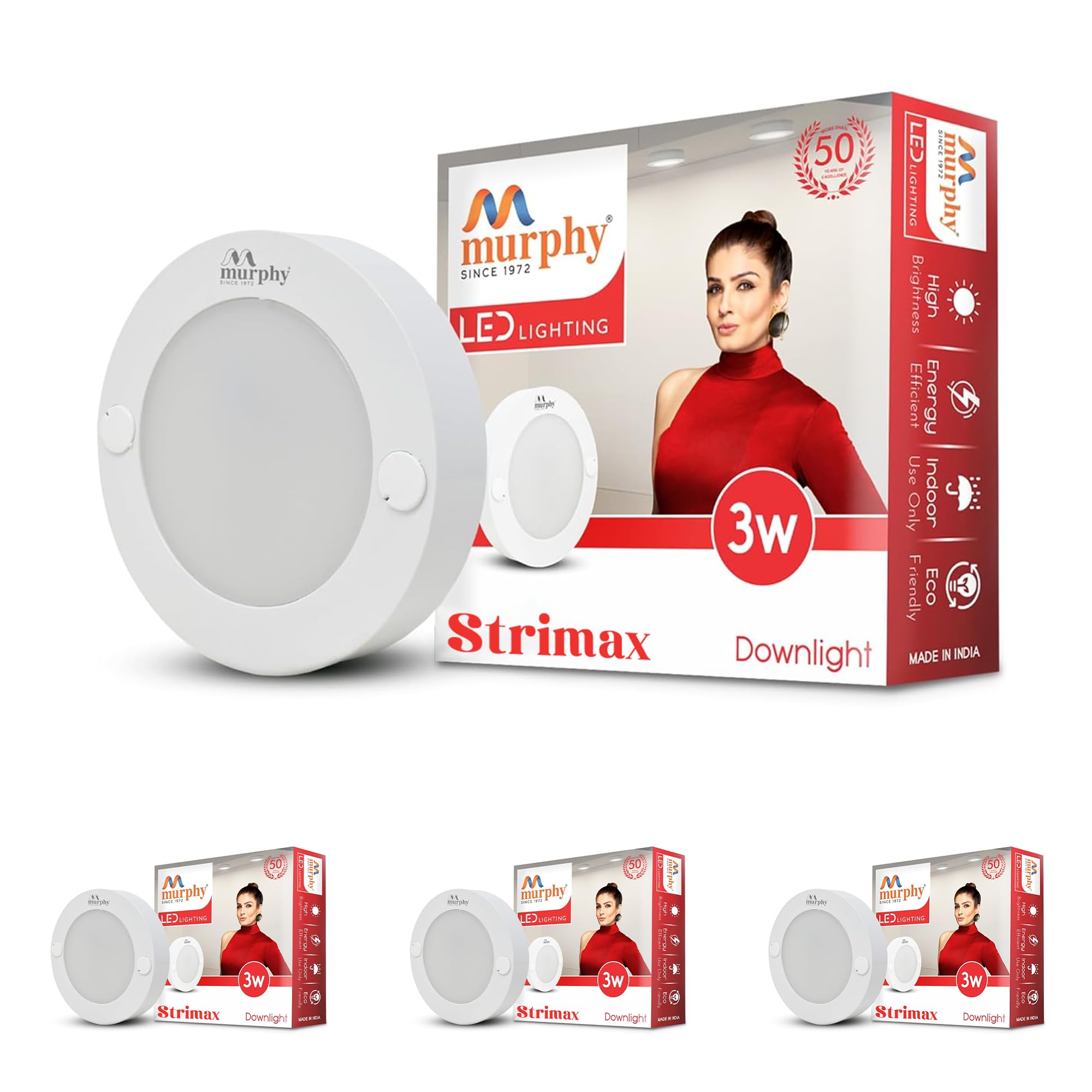 Murphy STRIMAX 3W Surface LED Downlight | Slim Round Cabinet Light | Warm White| Energy Efficient | Long Lifespan| 2 Years Warranty | Pack of 4-image-38