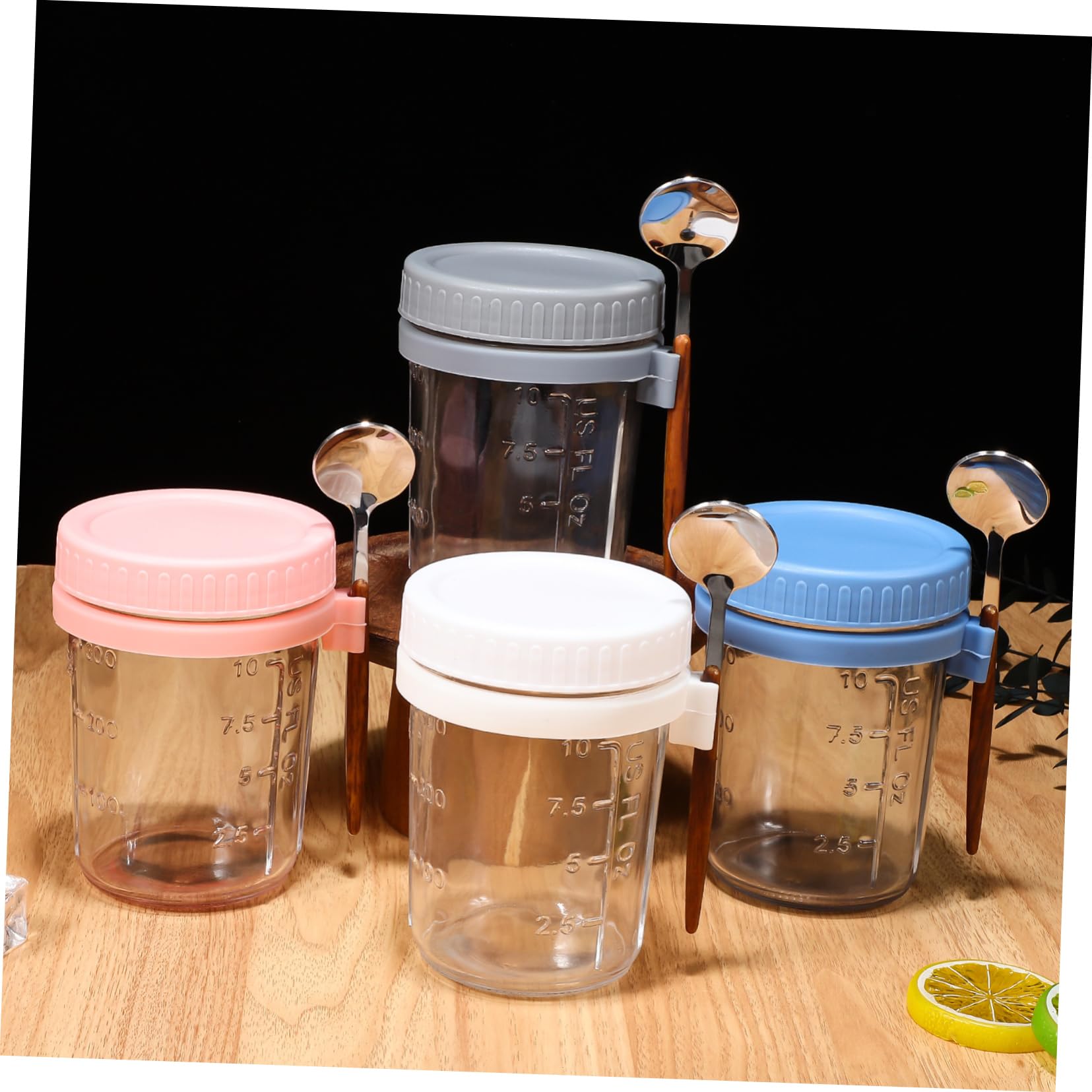 IMIKEYA Frascos de Vidrio Herméticos 400ml con Tapa y Cuchara, 4 Unidades | Boca Grande, Silicona Incluida, Cocina y Dormitorio, Prevención de Impurezas, Cierre a Prueba de Fugas