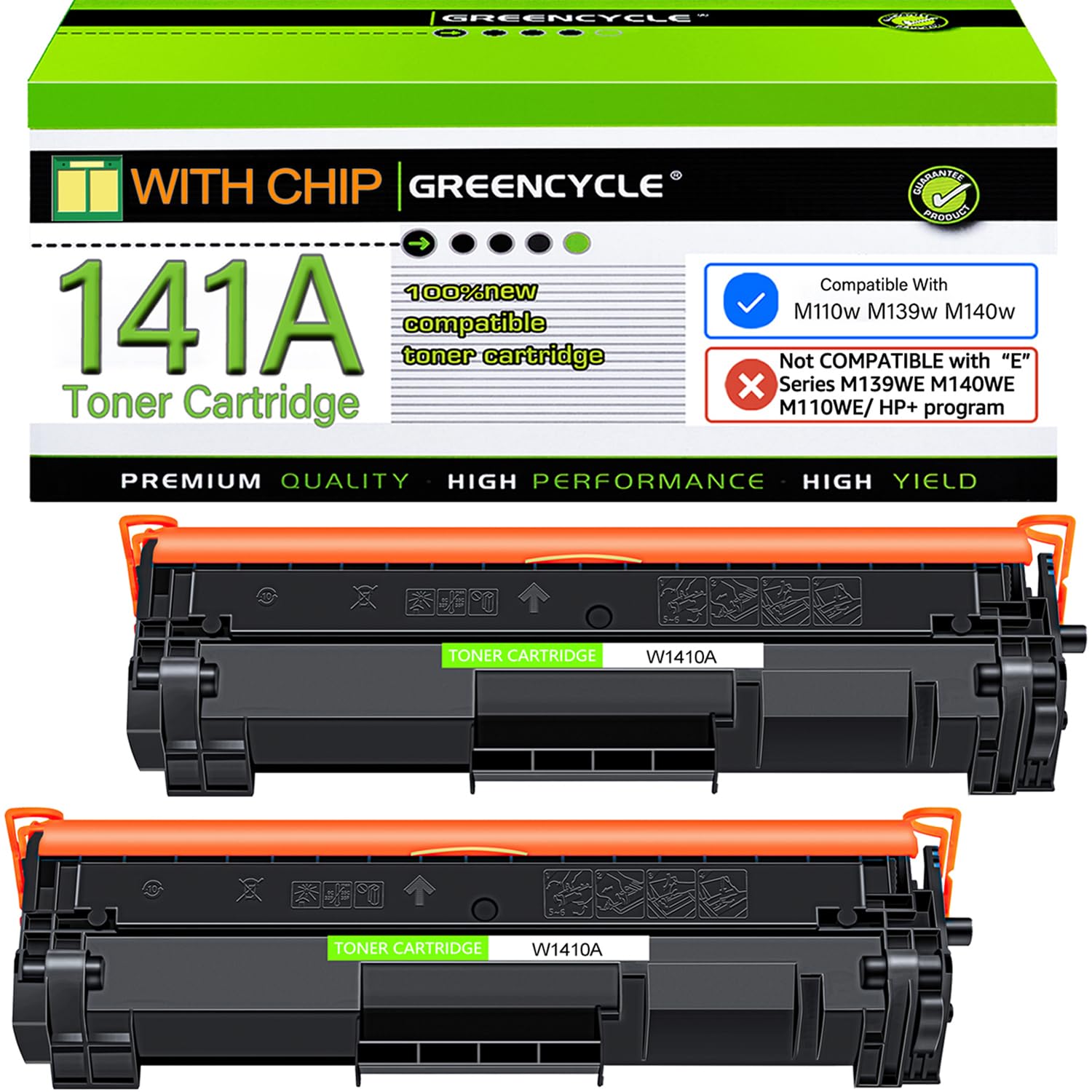 greencycle 141a Toner Cartridge Compatible Replacement for Hp 141A Black Laserjet Toner Cartridge Laser Jet MFP m140w Toner Laser Jet m110w Toner not Compatible M110we M140we (2Pk,with chip)