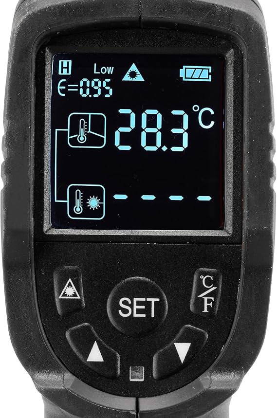 Einhell kızılötesi termometre TC-IT 550 (-50 - +550°C, 3 emisyon ayarı, arkadan aydınlatmalı LCD ekran, °C ve °F ölçümleri)