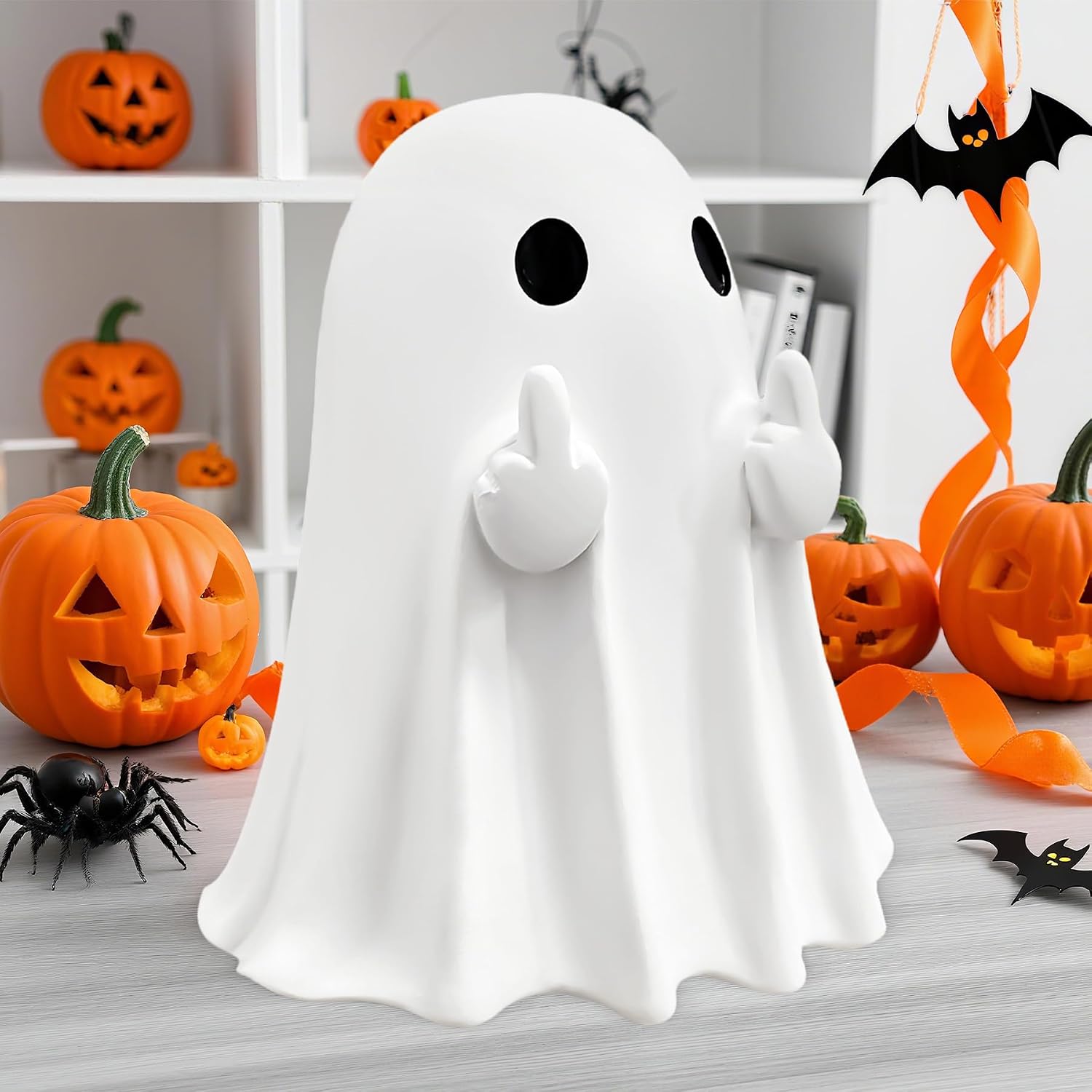donciety Ghost Figurine Halloween Decorations Ghost Decor 4.5 inch, Funny Ghost Statue, Cute Ghost Figurine, Ghost Statue Halloween Decoration for Gift (Big White)