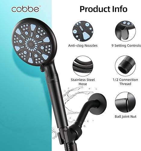 Miniatura 7 de Cobbe Cabezal de ducha filtrado con filtros de cabezal de ducha de mano de 9 modos de alta presión, suavizador de agua de 20 etapas para agua dura,