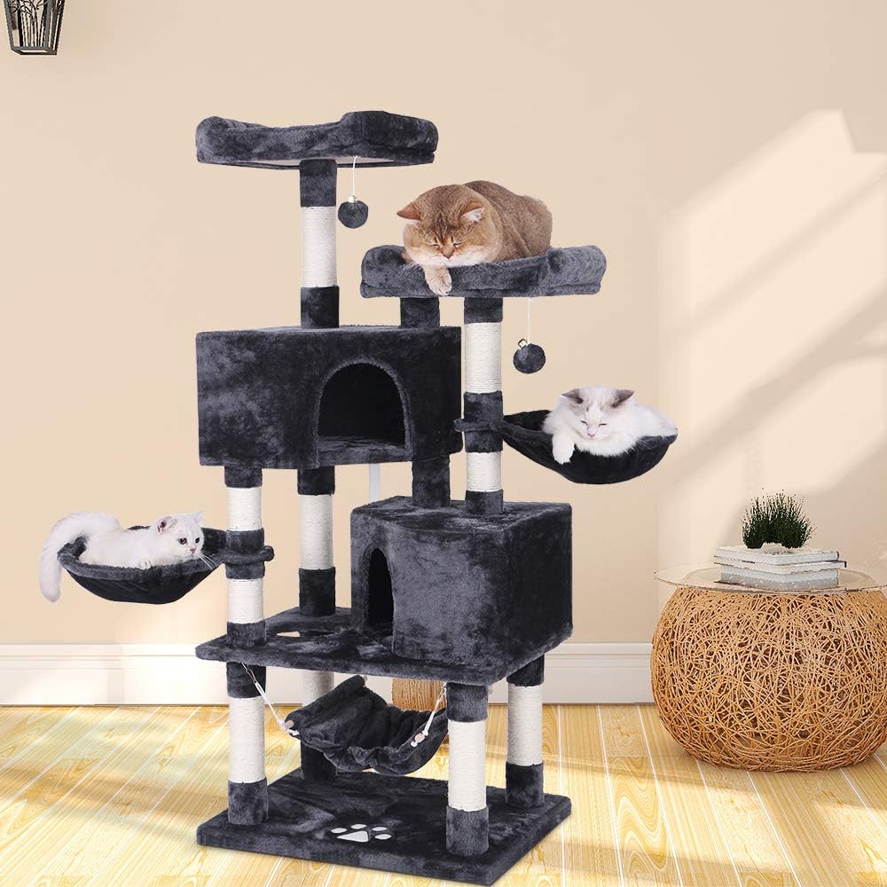 BEWISHOME Multi-Level Cat Tree Condo with Sisal Scratching Posts, Perches, Houses, Hammock and Baskets, Cat Tower Furniture Kitty Activity Center Kitten Play House Grey MMJ05B : Pet Supplies