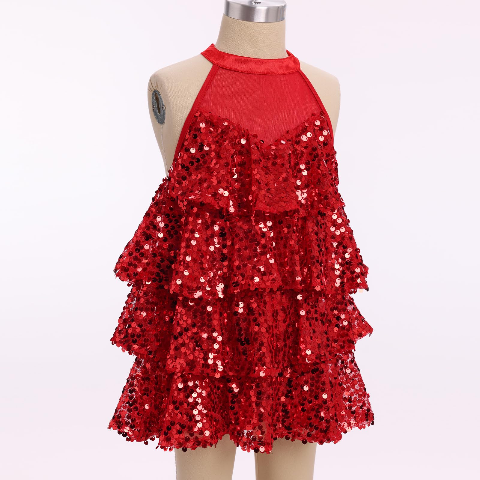 OMEWEE Mädchen Pailletten Latein Tanzkleid glitzernde Jazz Hip Hop Tanzkleidung Zweiteiliges Kinder Glitzer Tanzoutfits Ballroom Party funkelnden Kleid mit Shorts