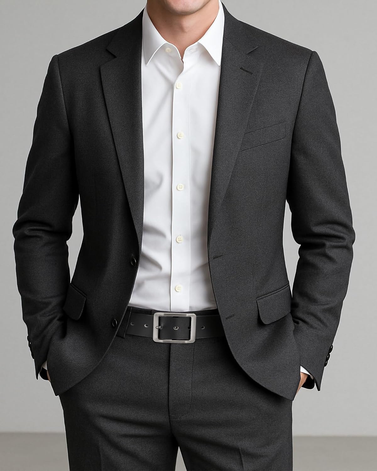 EsengNoyi Mens Belts Leather Casual 1.5" Black Belt for Work Suit Daily Jeans - Image 2