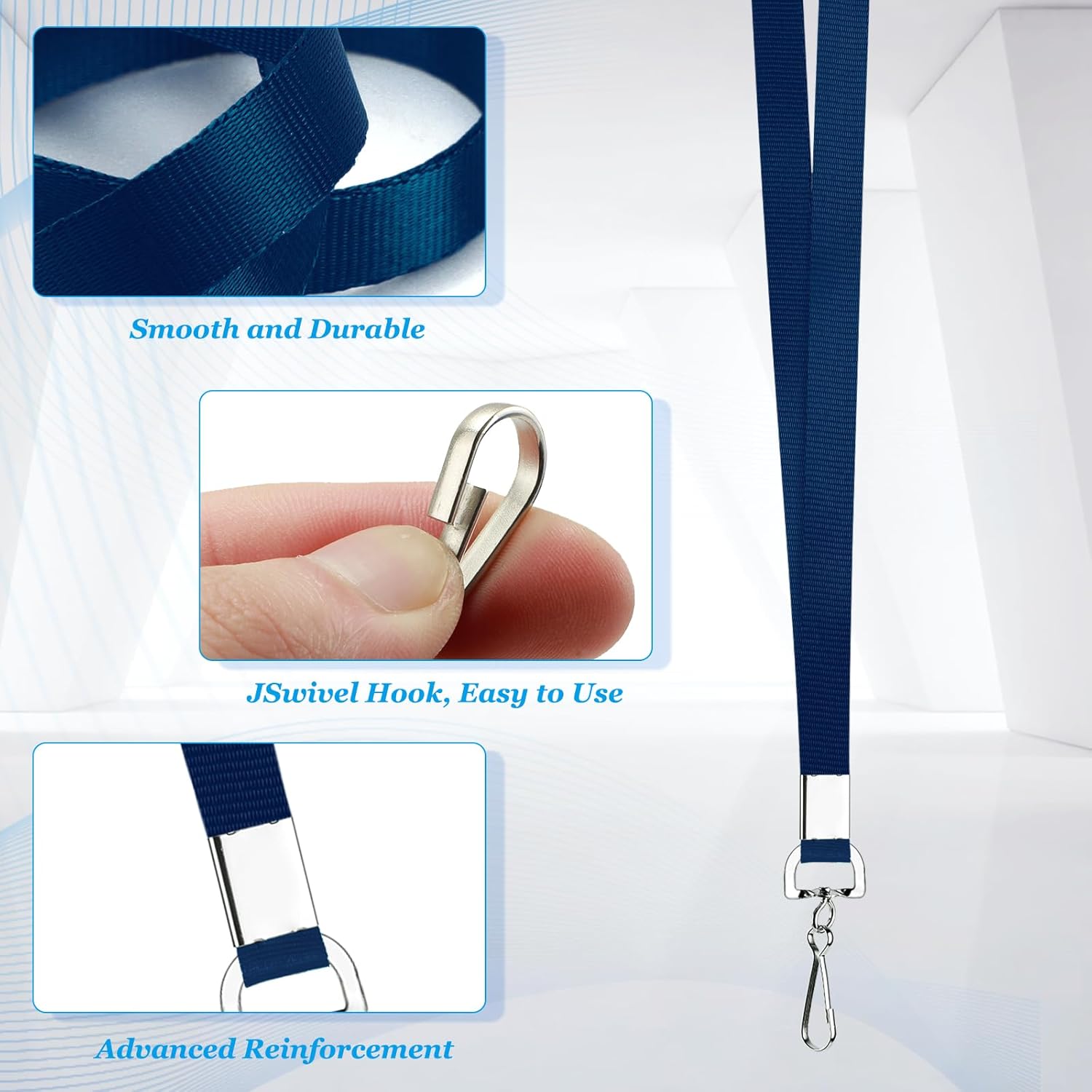50 Pack Bulk Lanyard for ID Badge Holder Durable Flat Lanyard with Swivel Hook and Badge Clip (Navy Blue) - Image 2