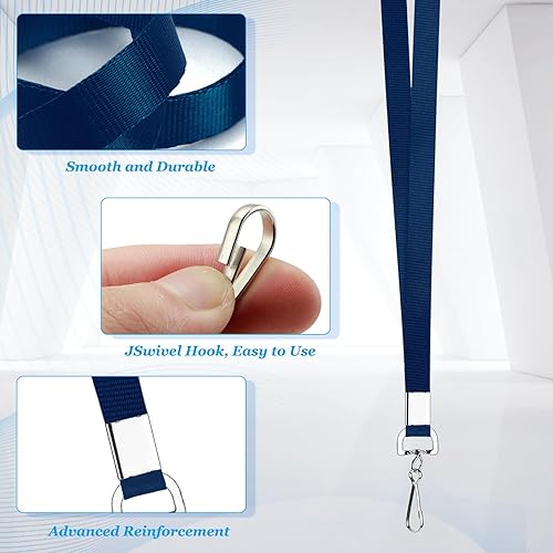 Vista 37 de Paquete de 50 cordones negros a granel para portatarjetas de identificación, plano duradero con gancho giratorio y clip para insignia