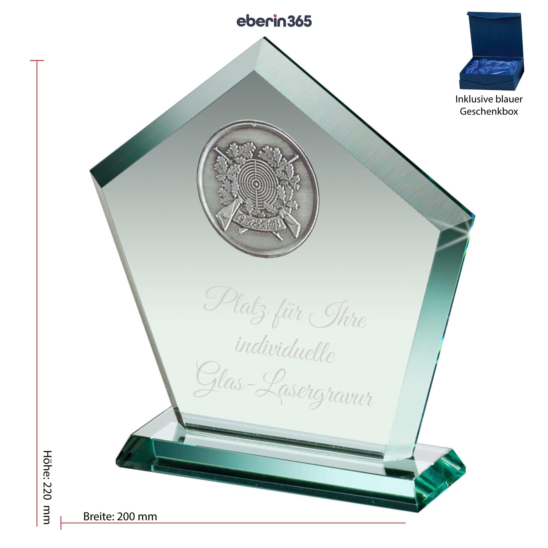 Glas Pokal Schützen 22cm Jade Trophäe 3D Zinn-Emblem Award - Traditionell & Personalisiert