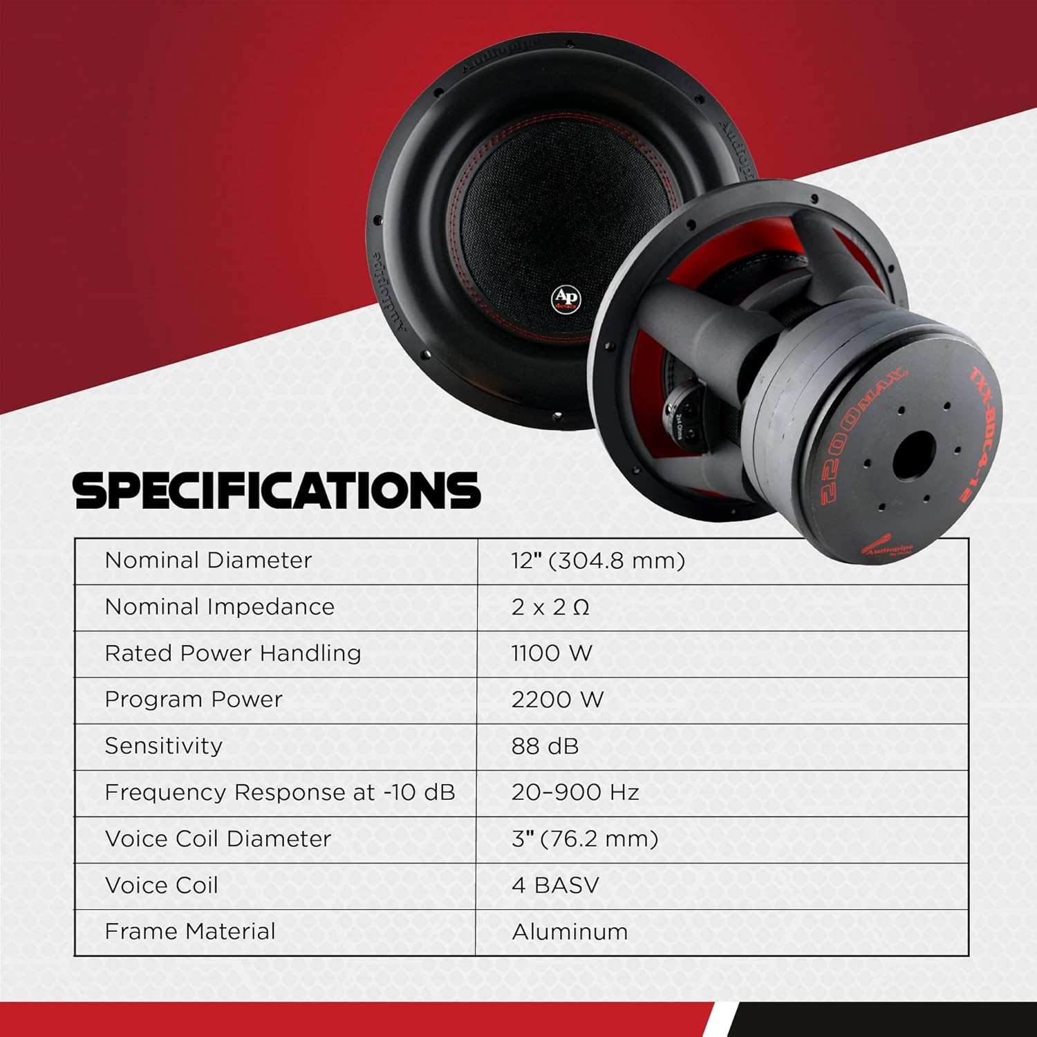 Buy AudioPipe TXXBDC412D2 12 Inch 2,200 Watt High Performance Powerful Dual 2 Ohm DVC Vehicle