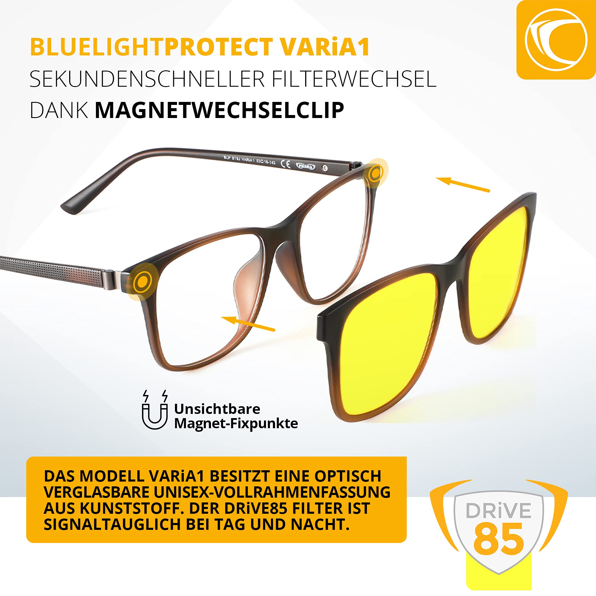 PRiSMA VARiA 1 - okulary z filtrem przednim DRiVE85 z niebieskim światłem - kierowcy - bluelightprotect - VA1923D