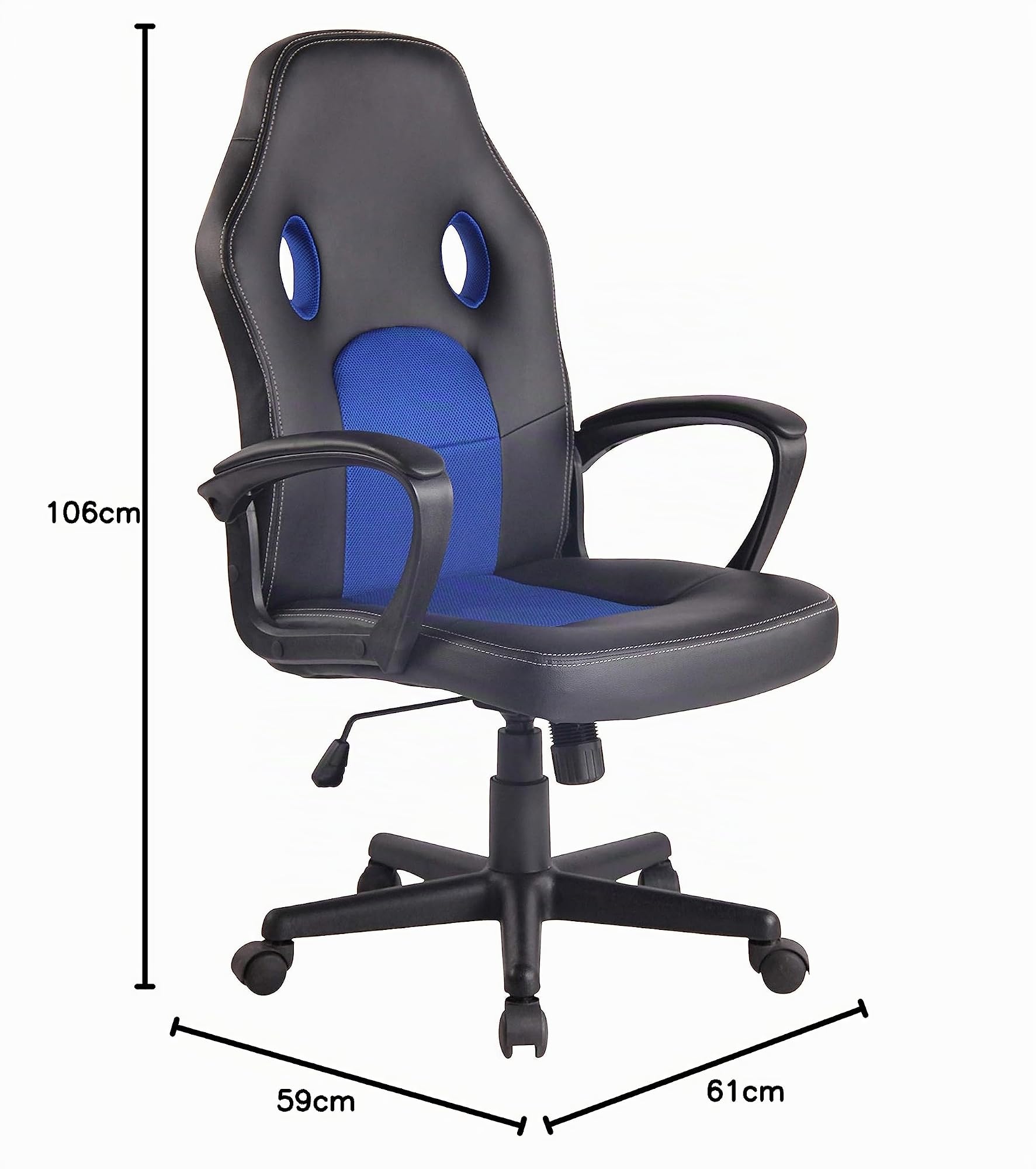 CLP Sedia Gaming Ufficio Elbing in Similpelle I Poltrona Racing Scrivania con Braccioli E Rotelle I Poltrona Ergonomica, Colore:Nero/Blu