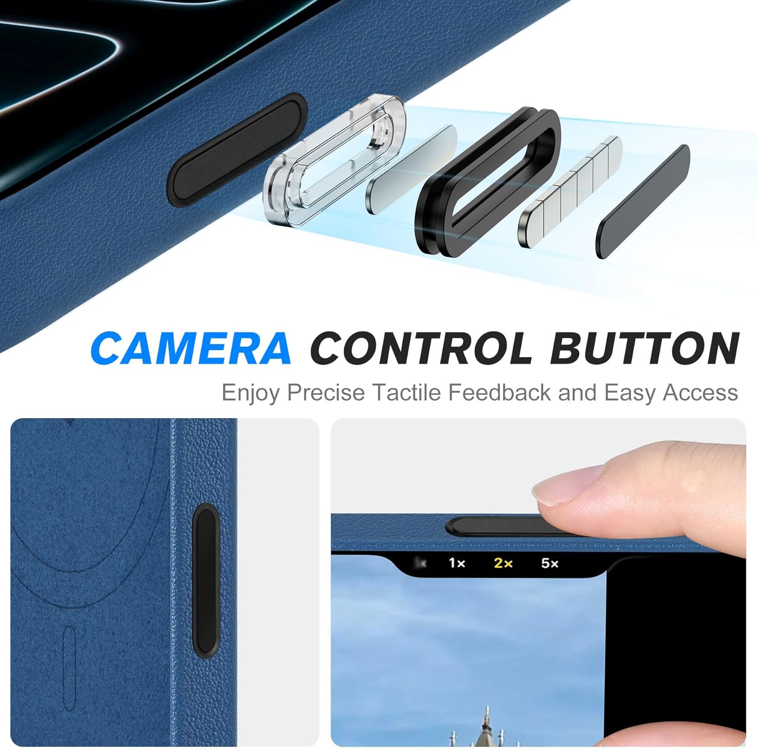 SHIELDON Leather Case for iPhone 17 Pro Max 6.9" 2025, [Camera Button Updated], Compatible with Magsafe, Slim Fit, Wireless Charging Magnetic, Shockproof, Metal Buttons, Camera Bump Frame - Royal Blue - Image 4