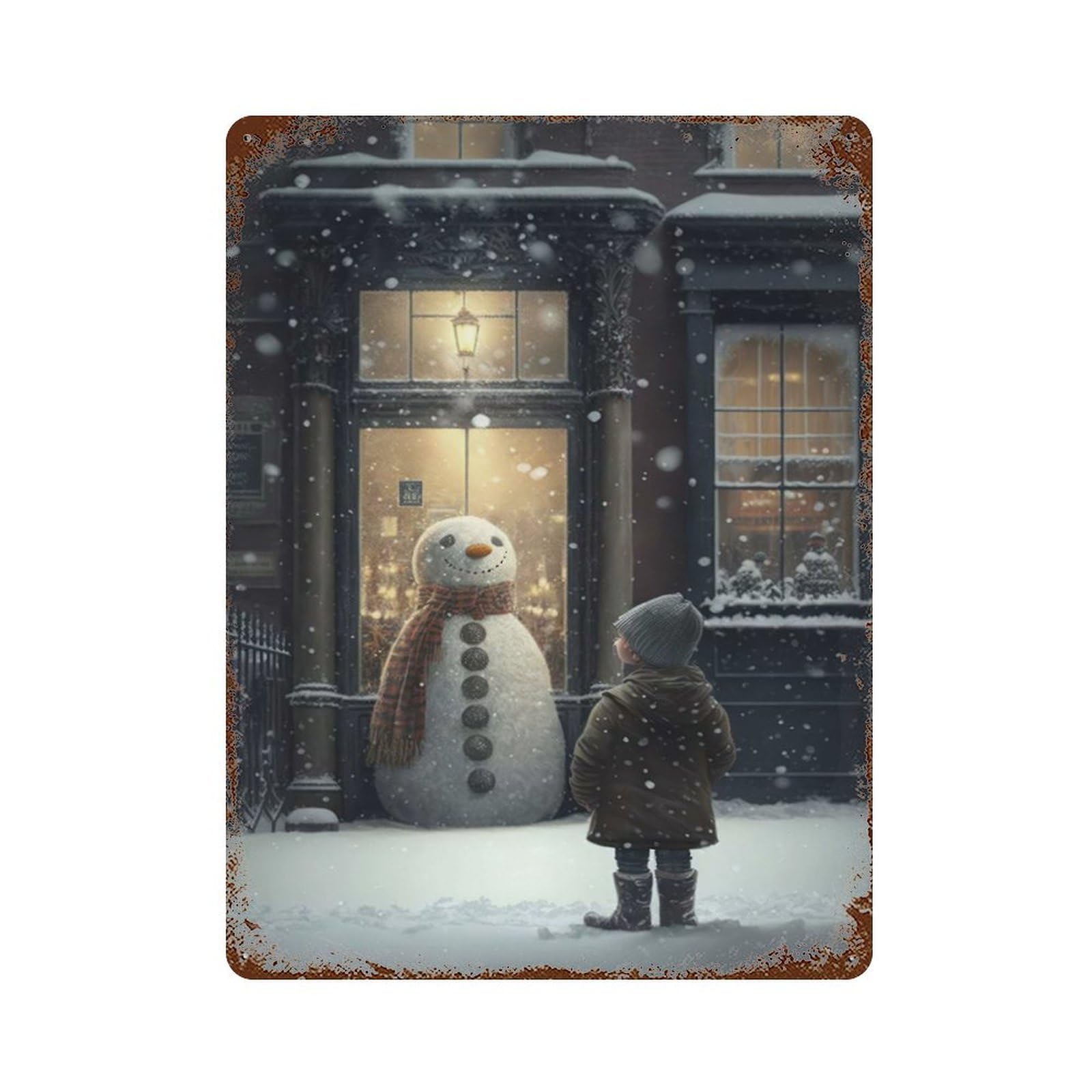 Rust Effect Snowman III Vintage Rust Metal Sign 15.7"x11.8", Farmhouse Wall Decor for Farmhouse, Kitchen And Entryway Decor