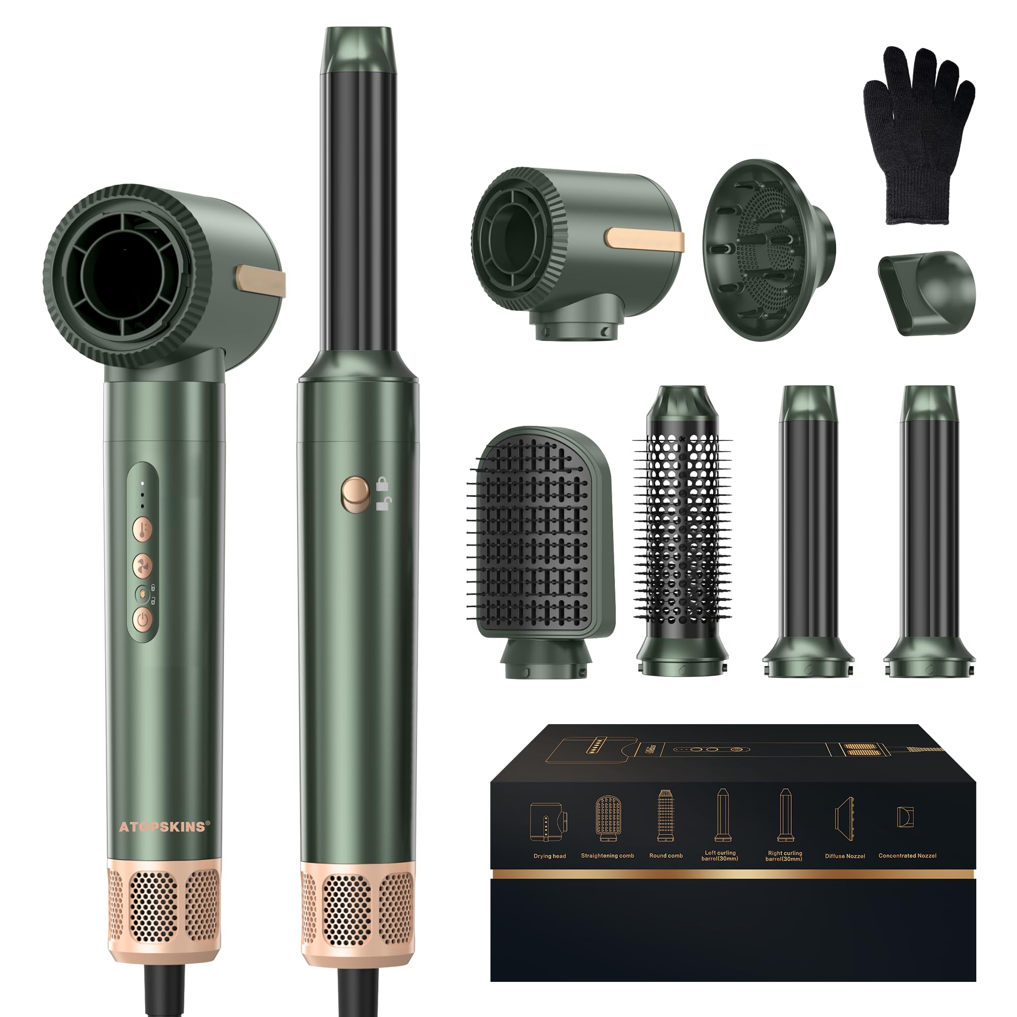 7 en 1 Secador y Cepillo de Pelo,110000 RPM Secador De Pelo,6 Modelador de Cabello,plancha de pelo cepillo alisador pelo cepillo alisador cepillo Pelo Rizado Secador Pelo,Hairstyler Regalos Mujeres