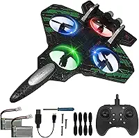 Drone RC de espuma para crianças e iniciantes, helicóptero de avião de controle remoto de 2,4 GHz com luz, flutuação automática e 2 baterias (verde)