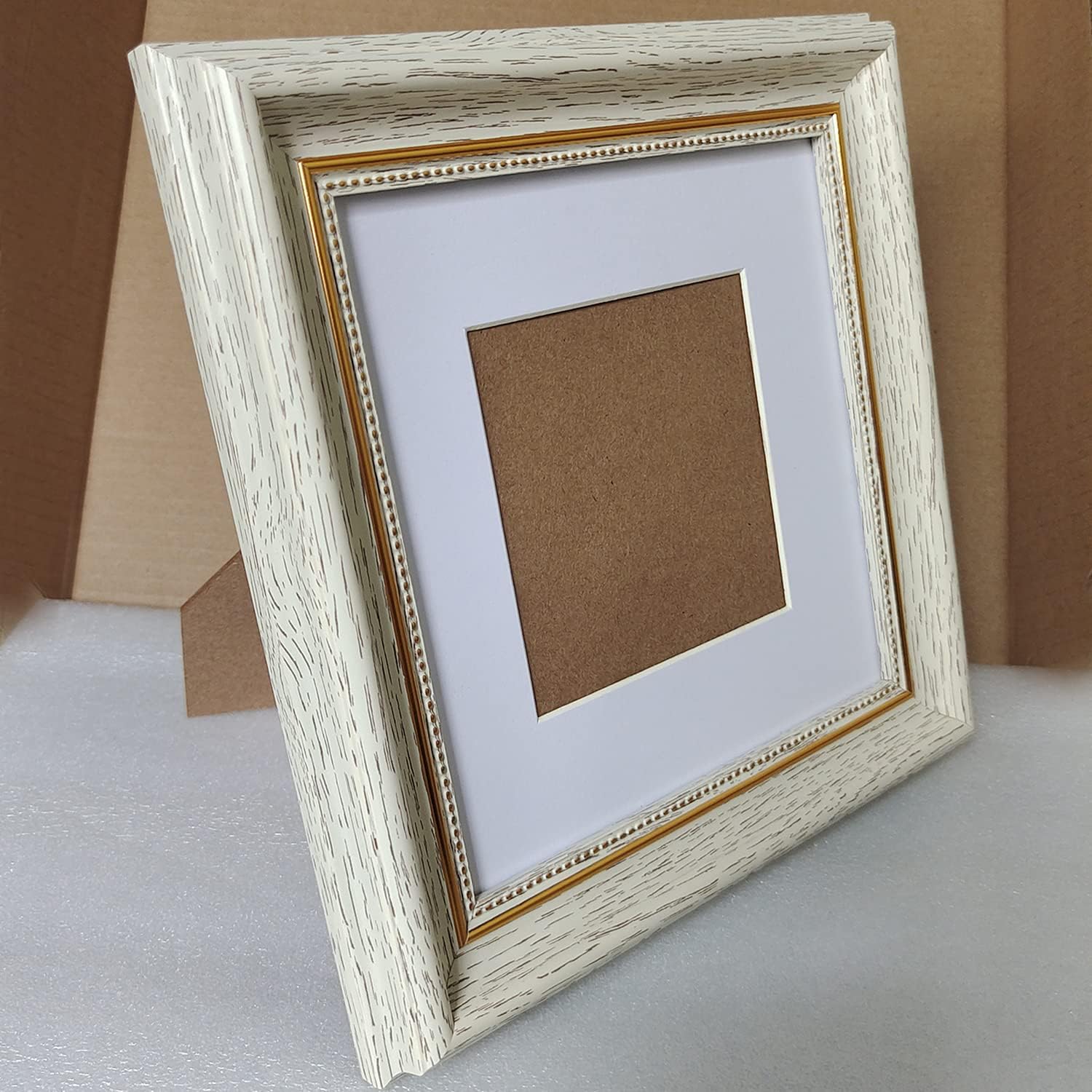 7x7 Picture Frame White with 4x4 Mat.(Cream Color) 4x4